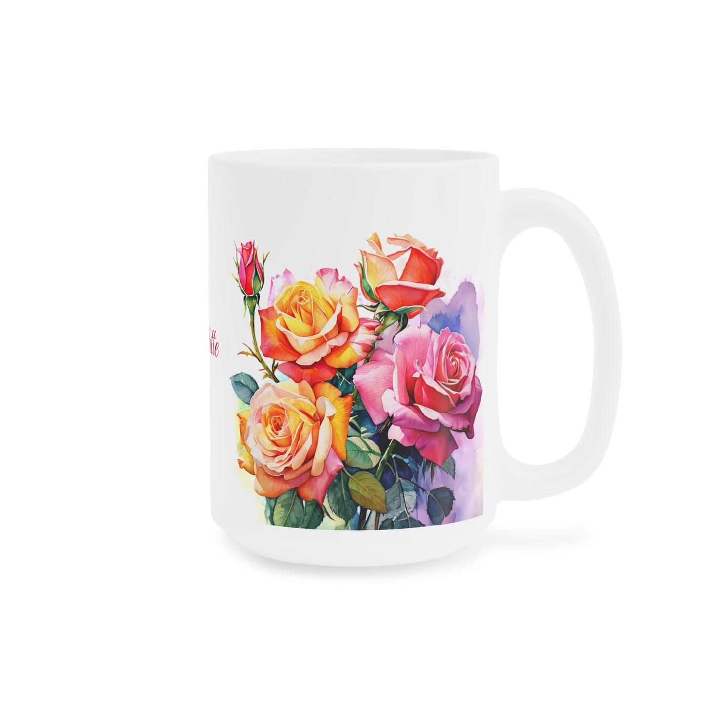 Roses Pink and Yellow: Personalize It! Your Name in Your Font Color | Ceramic Mug (Small/Medium)