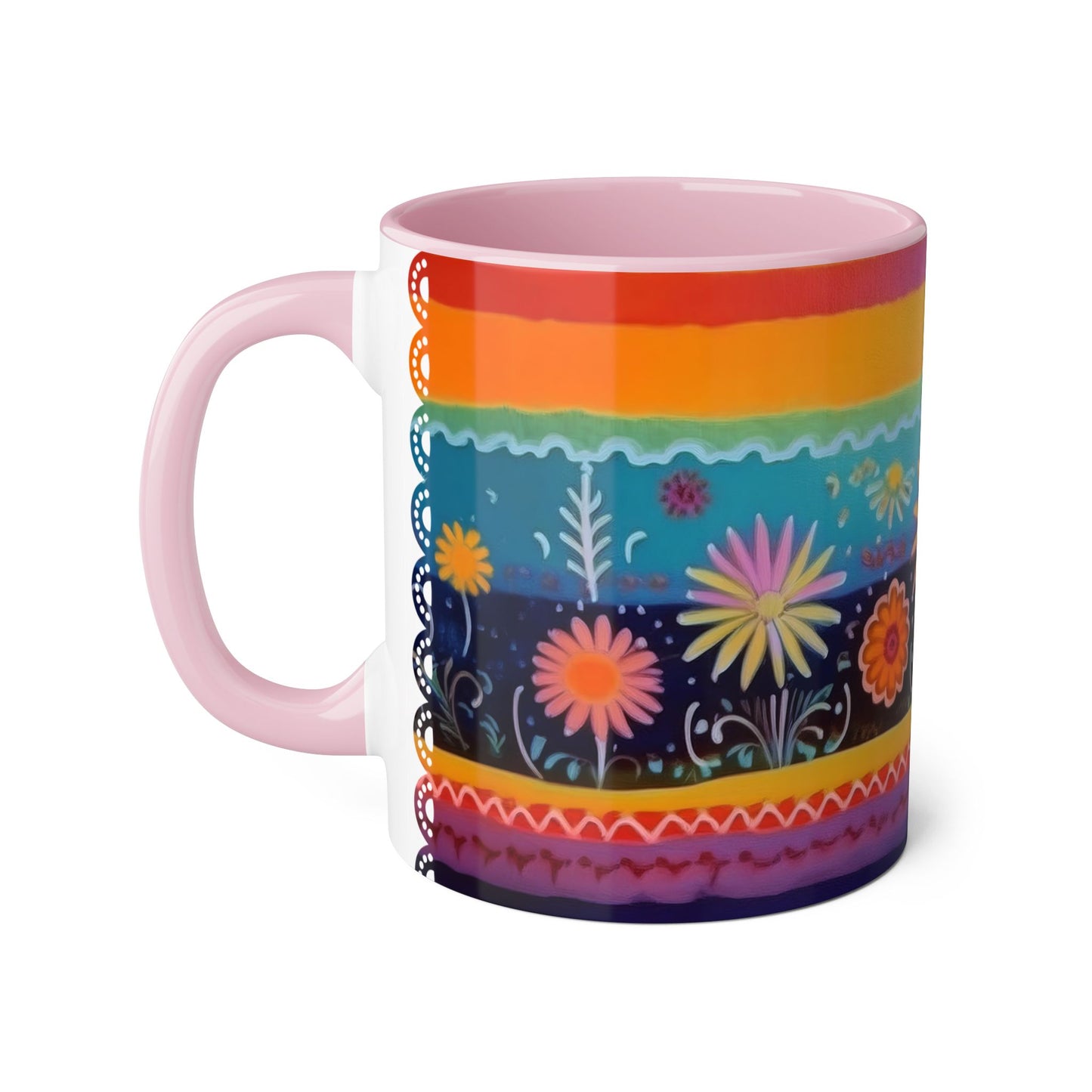 Floral Tapestry Bloom · Personalize It! With Your Name | Accent Mug (Small) (Black/Blue/Light Green/Pink/Red/Yellow).