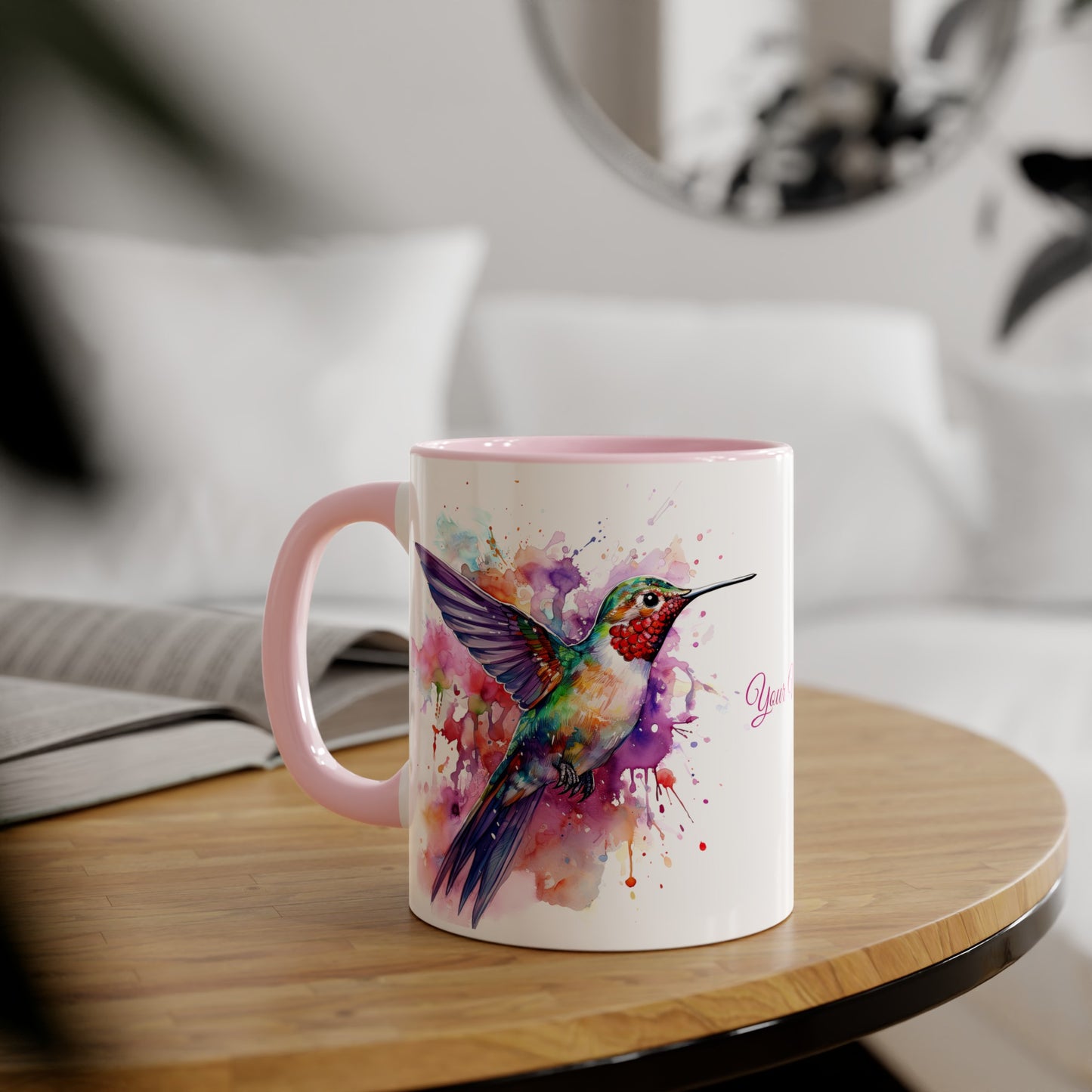 Hummingbird, Personalize It! Your Name Your Font, Accent Mug (Small) (Black/Blue/Light Green/Pink/Red/Yellow)