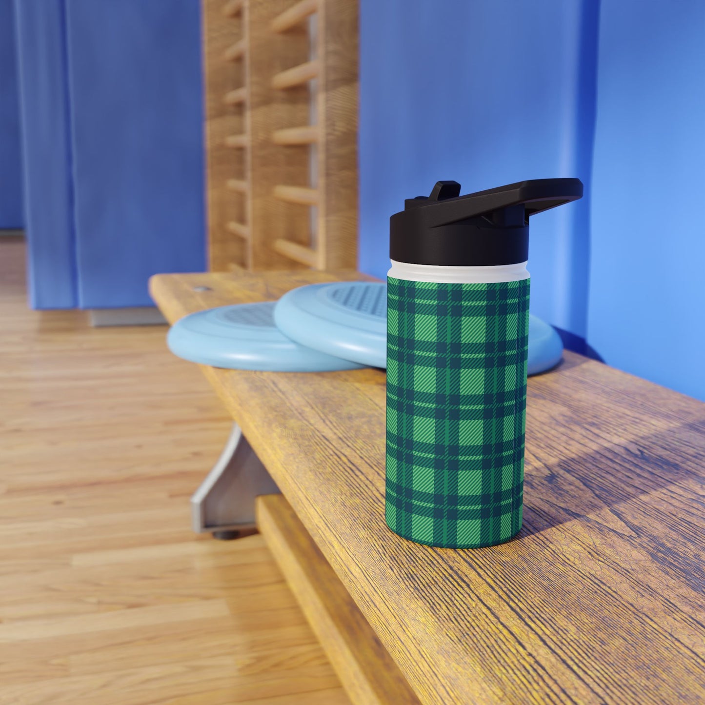 Verdant Green Tartan, Personalize It! Your Name, Stainless Steel Water Bottle Standard Lid (Small/Medium)