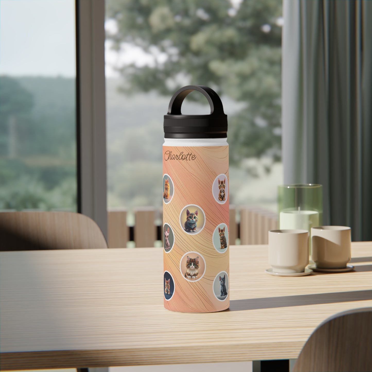 Catmosphere en Pêche: Personalize It! Your Name | Stainless Steel Water Bottle Handle Lid (Medium)