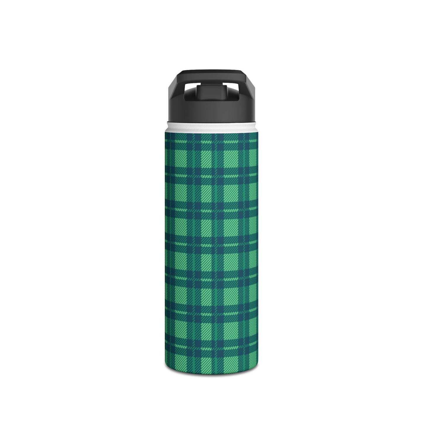 Verdant Green Tartan, Personalize It! Your Name, Stainless Steel Water Bottle Standard Lid (Small/Medium)