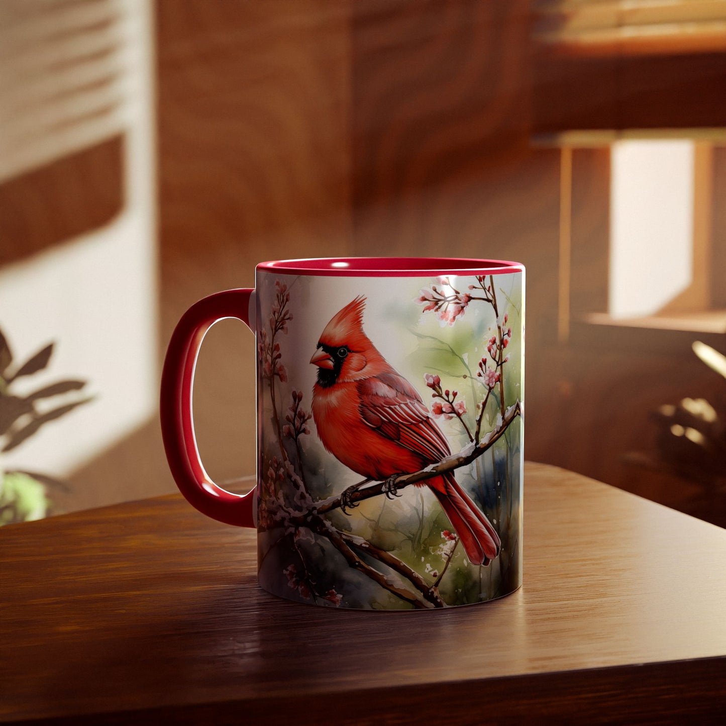 Winter Cardinals Dream Art | Accent Mug (Small) (Navy Blue/Pink/Red/Yellow).