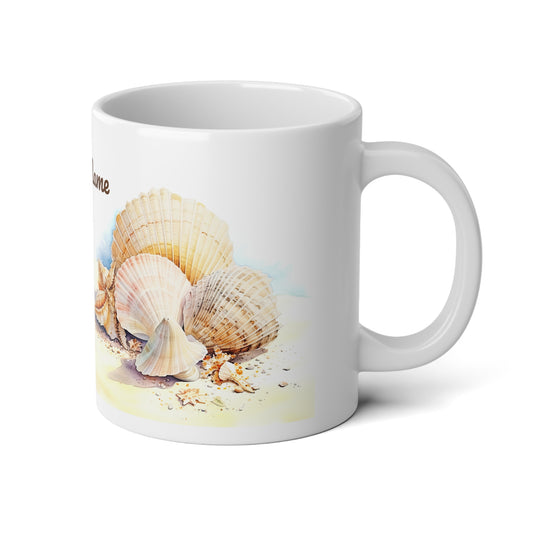 Serene Seashells Watercolor Art · Personalize It! Your Name, Font and Color | Ceramic Mug (Large)