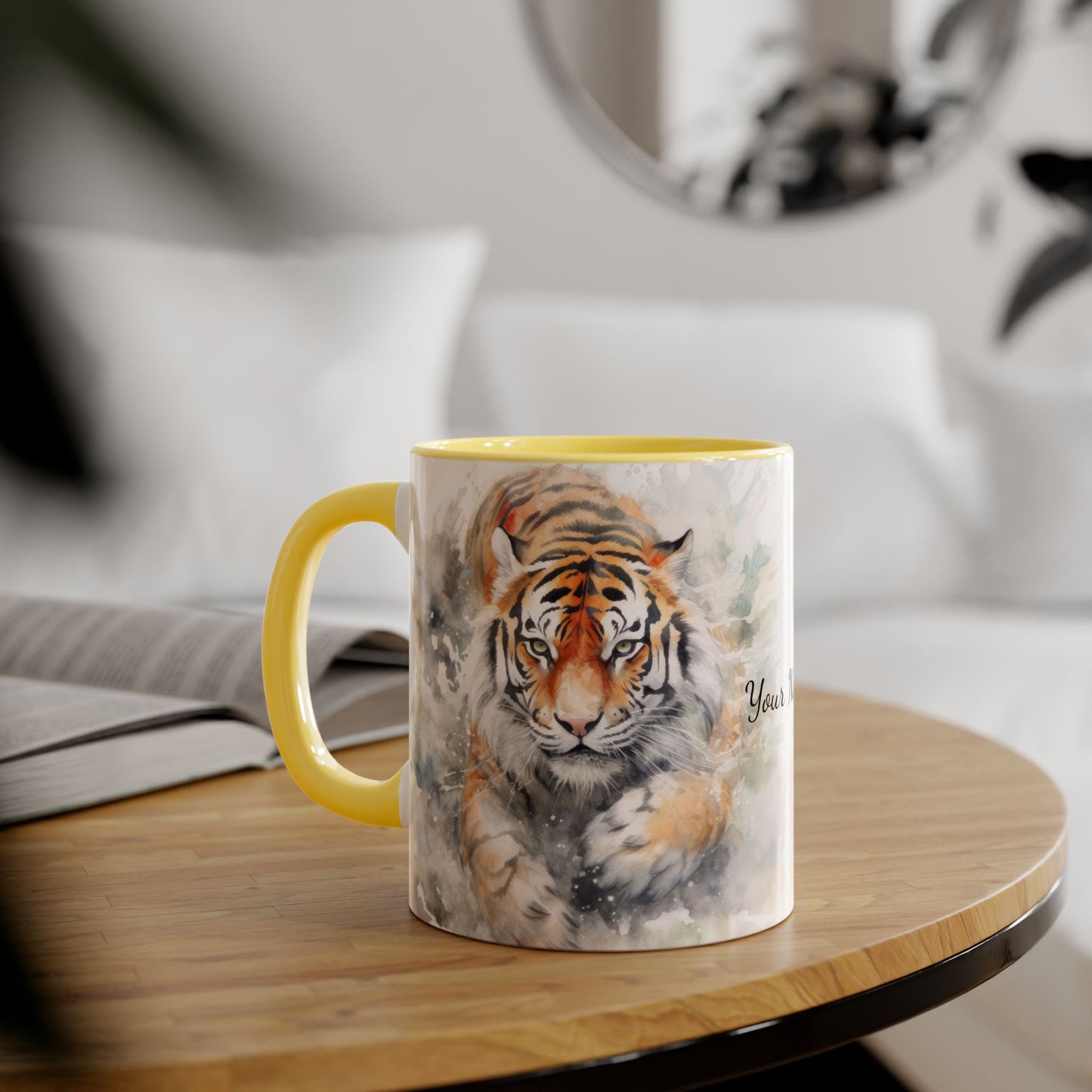 Twin Mystic Tigers: Personalize It! Your Name, Your Font | Accent Mug (Small) (Black/Red/Yellow)