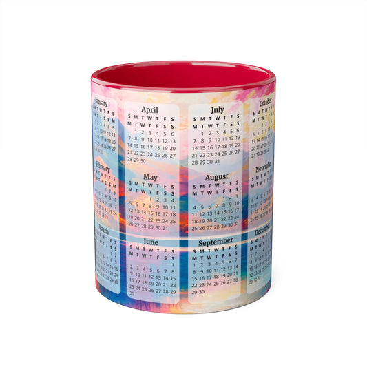 Autumn Lake, 2 Year Calendar 2024 to 2025, Accent Mug (Small) (Blue/Pink/Red/Yellow)