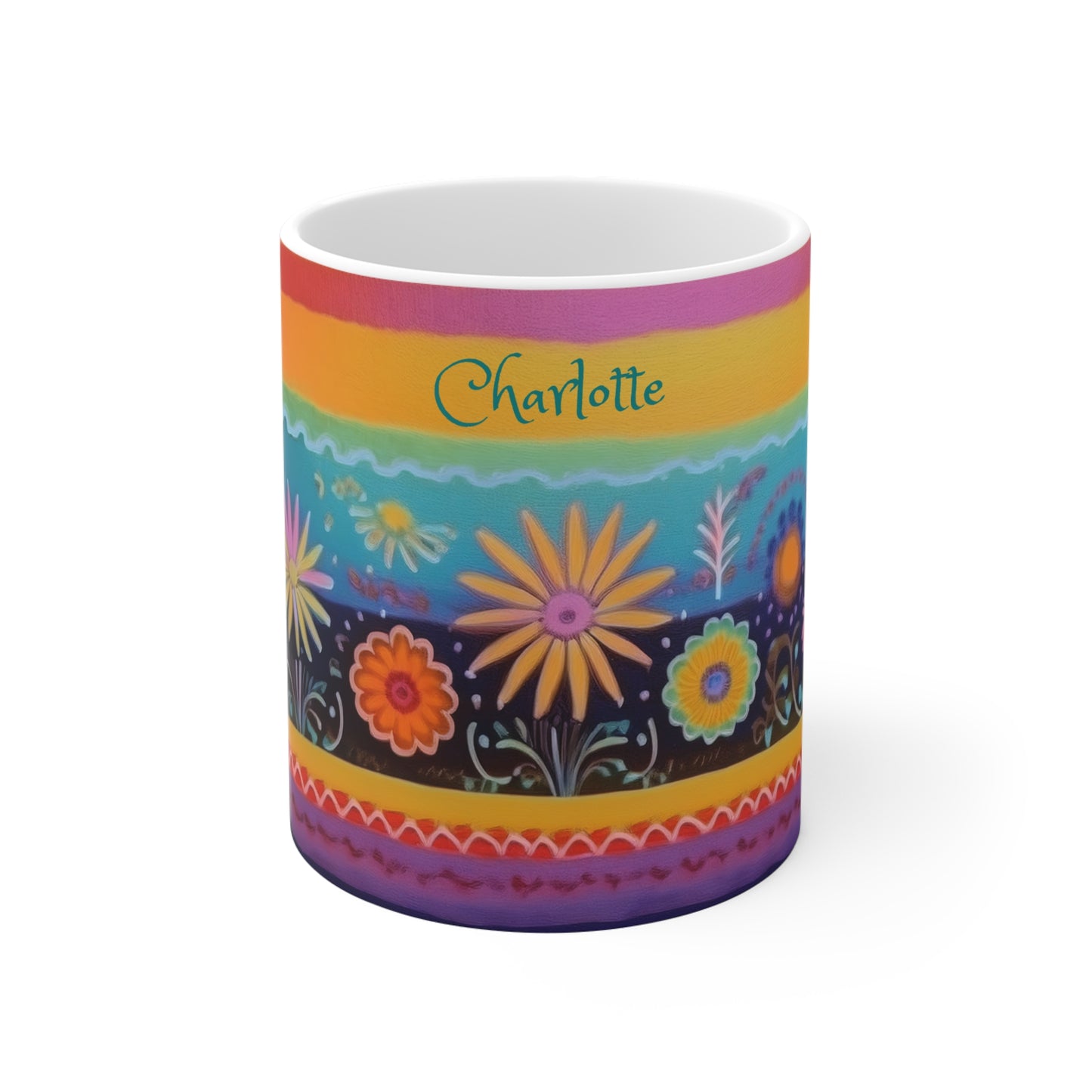 Floral Tapestry Bloom · Personalize It! Your Name, Font and Color | Ceramic Mug (Small/Medium/Large).