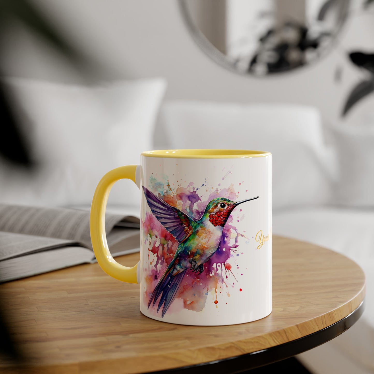 Hummingbird, Personalize It! Your Name Your Font, Accent Mug (Small) (Black/Blue/Light Green/Pink/Red/Yellow)