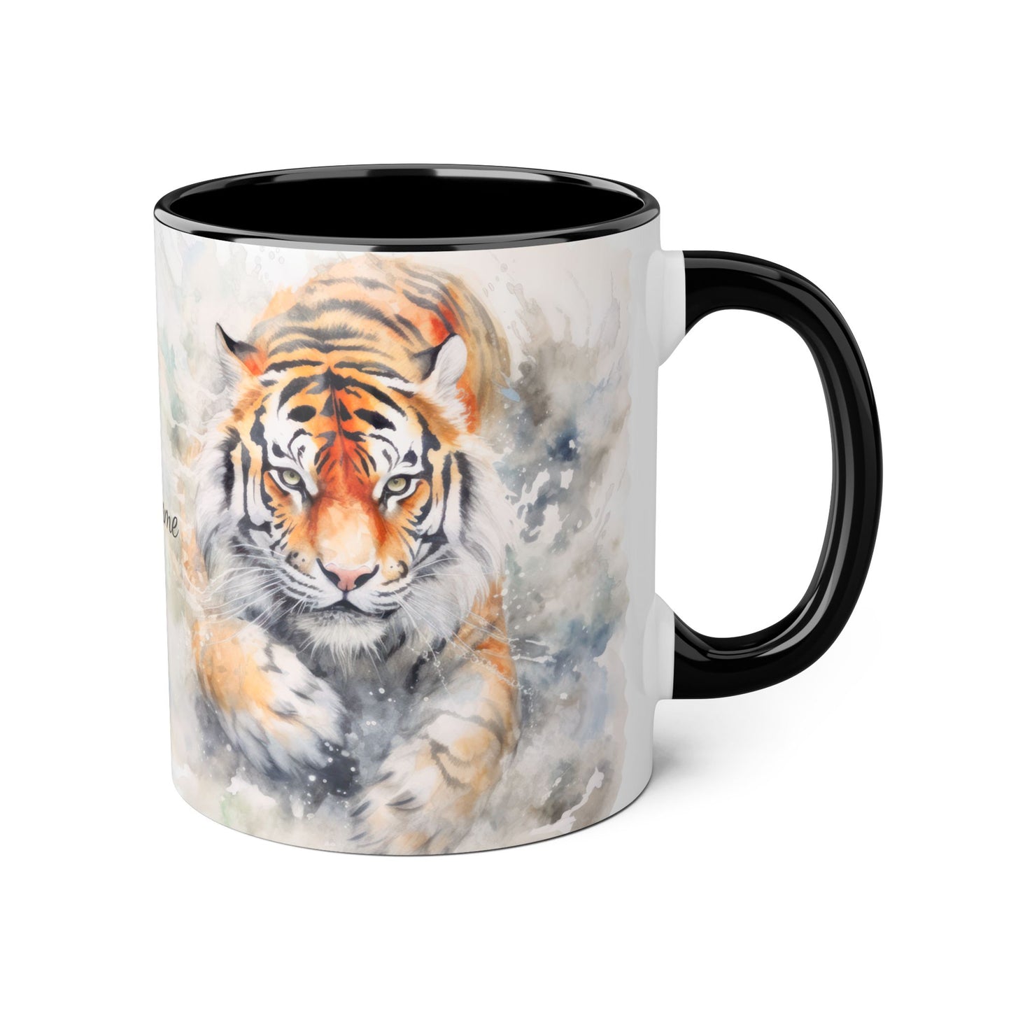 Twin Mystic Tigers: Personalize It! Your Name, Your Font | Accent Mug (Small) (Black/Red/Yellow)