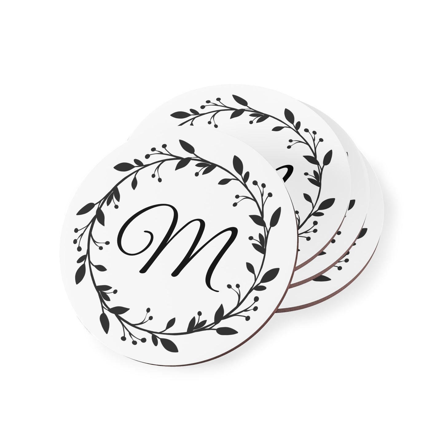 Family Name Wreath Monogram: Personalize It! Family Name Monogram | Coasters (Round)