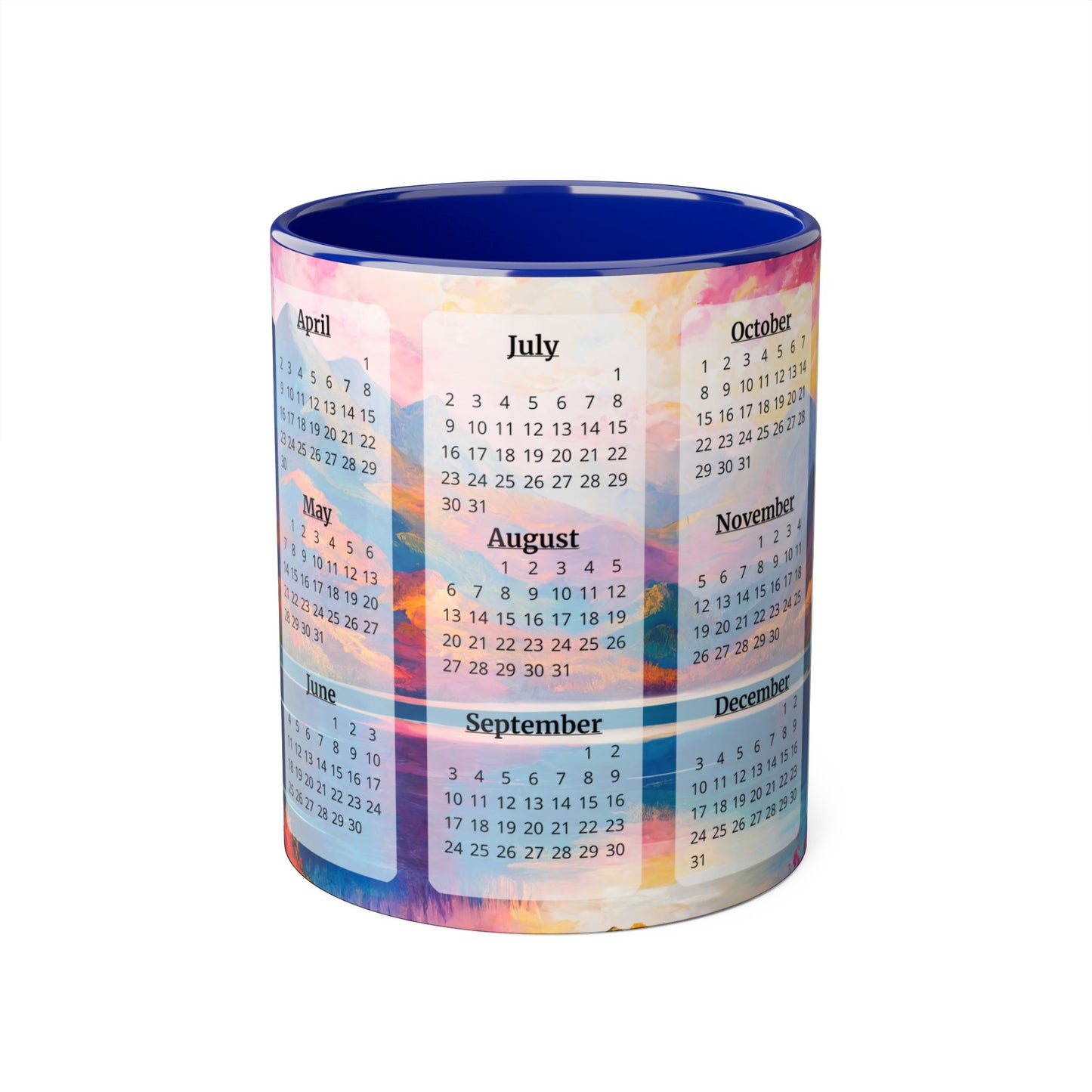 Autumn Lake · Calendar Mugs: 15-Year Calendar 2023 to 2037 | Accent Mug (Small) (Blue/Pink/Red/Yellow).