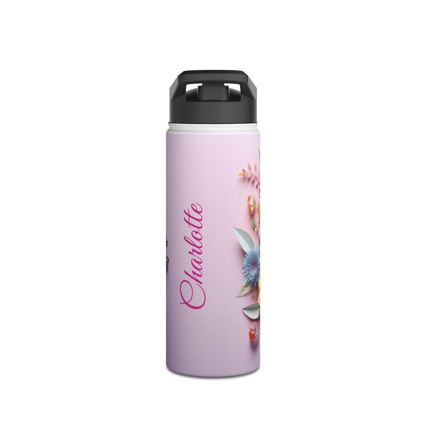 Pastel Paper Floral Dream: Personalize It! Your Name, Your Font | Stainless Steel Water Bottle Standard Lid (Small/Medium)