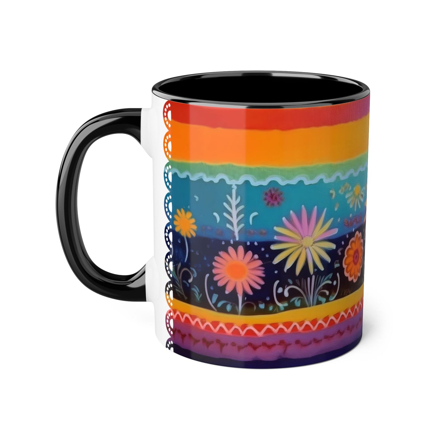 Floral Tapestry Bloom · Personalize It! With Your Name | Accent Mug (Small) (Black/Blue/Light Green/Pink/Red/Yellow).