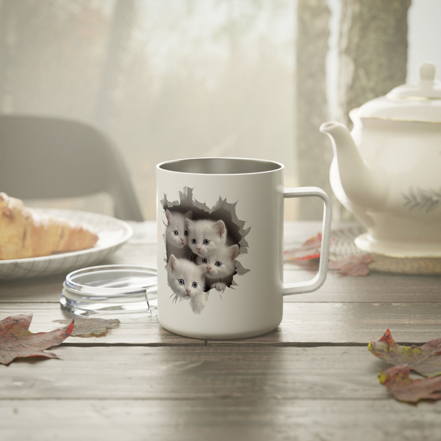 White Kittens in a Mug Hole | Insulated Coffee Mug