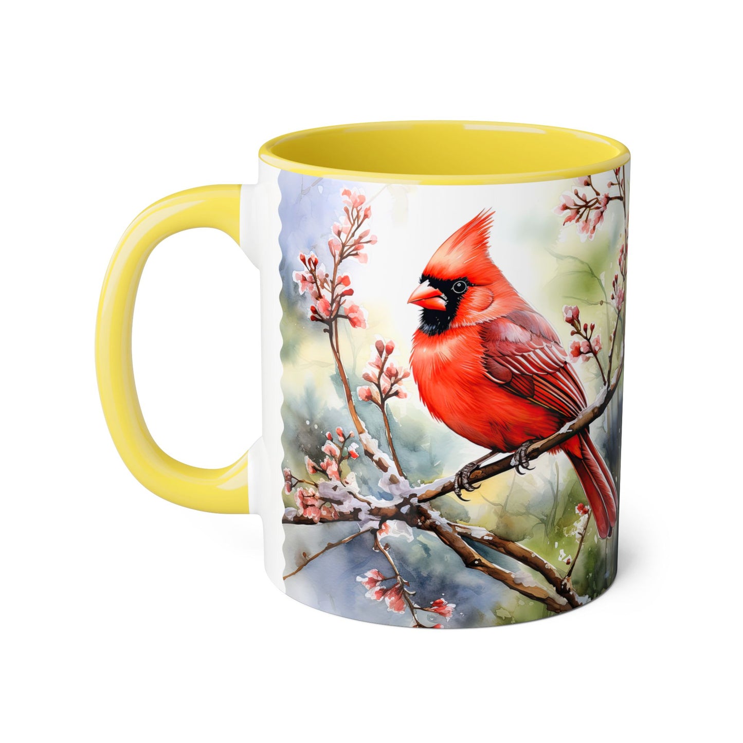 Winter Cardinals Dream Art | Accent Mug (Small) (Navy Blue/Pink/Red/Yellow).