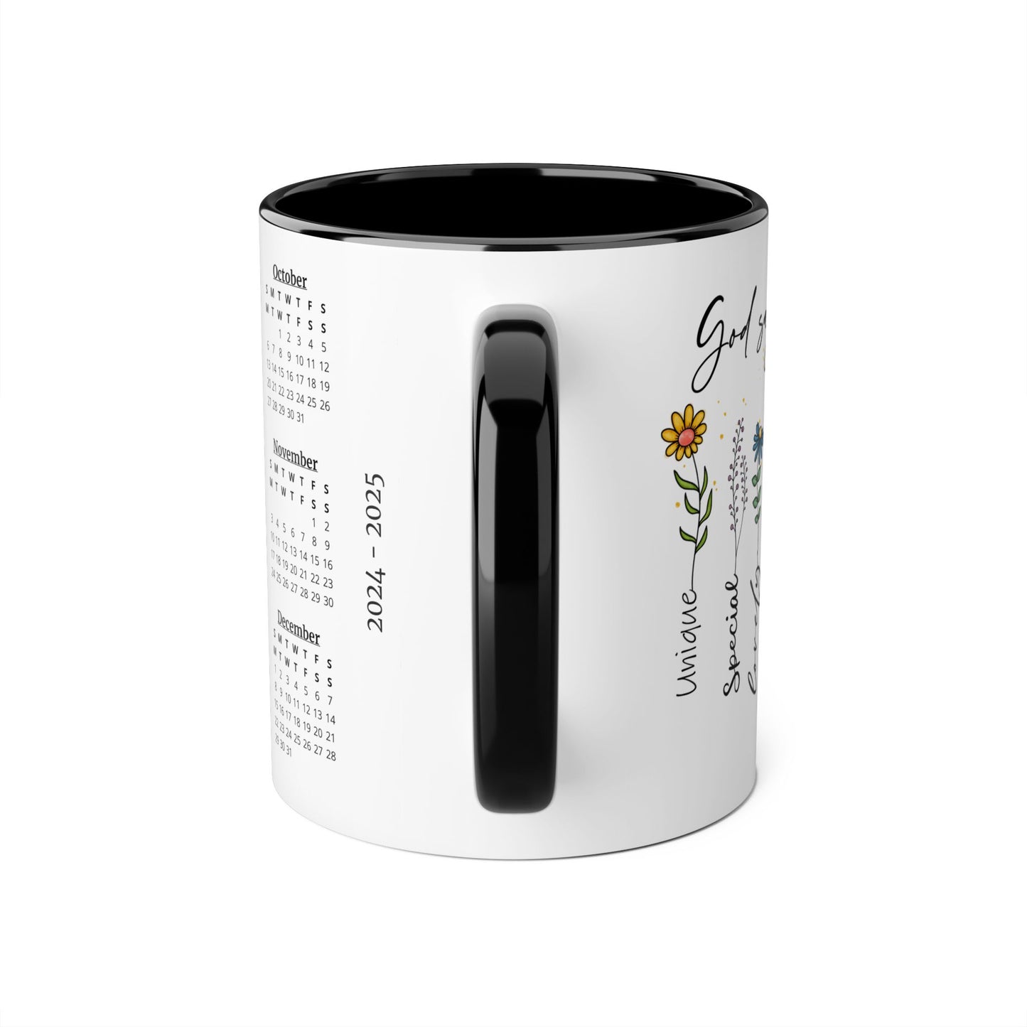 God Says You Are (Flowers), 2 Year Calendar 2024 to 2025, Accent Mug (Small) (Black/Blue/Light Green/Pink/Red/Yellow)