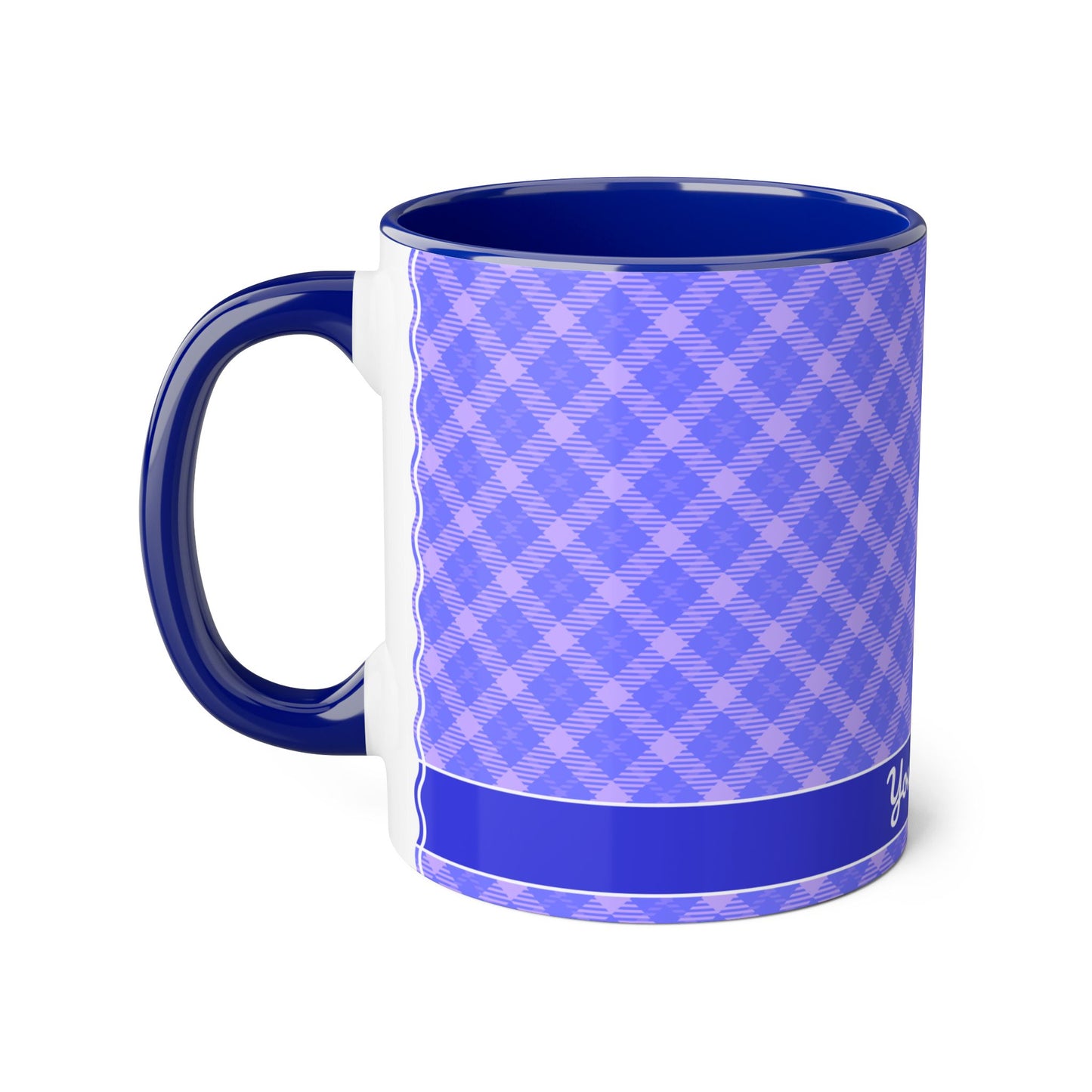 Lavender Plaid Horizon · Personalize It! Your Name and Font | Accent Mug (Small) (Blue).