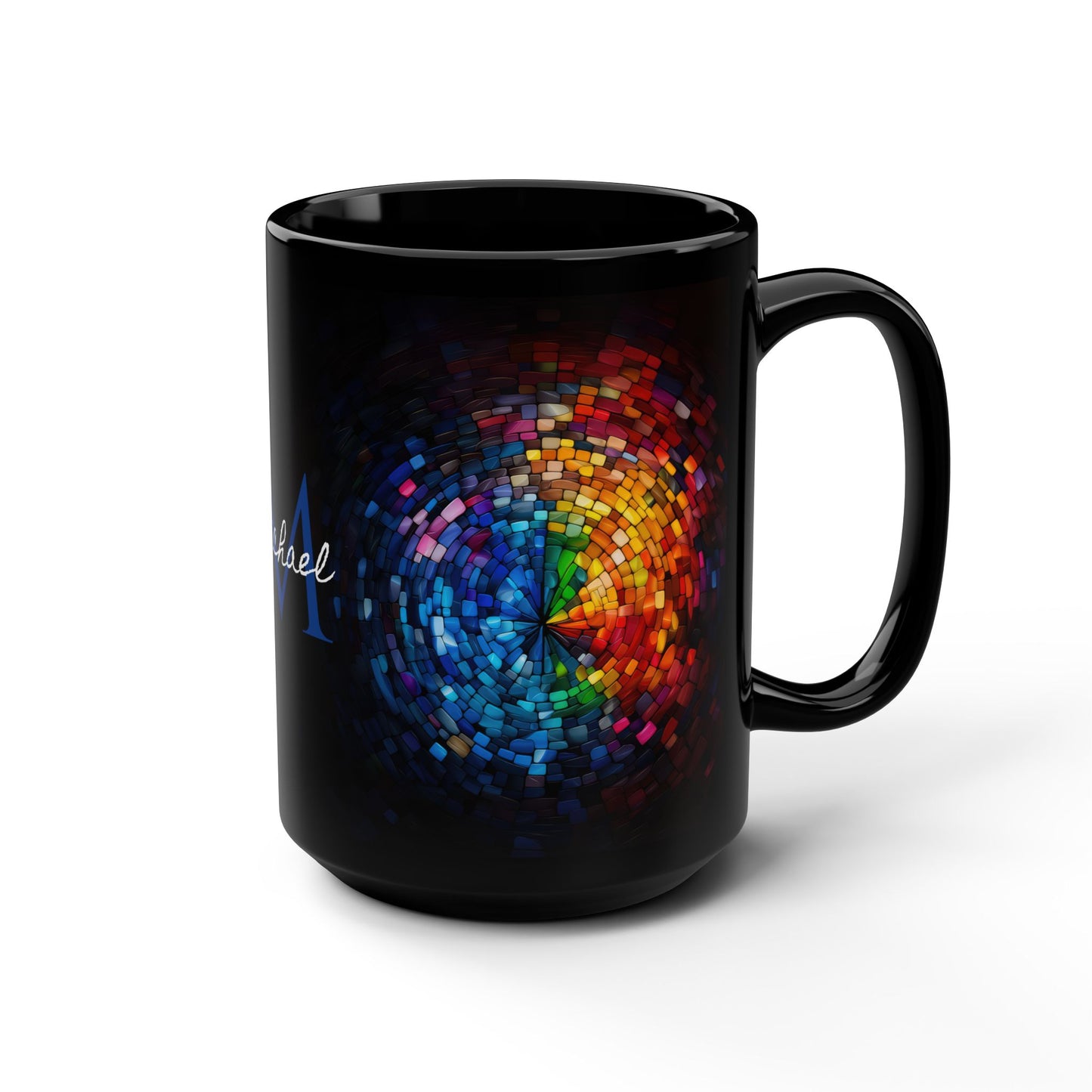 Rainbow Eye Mosaic: Personalize It! Your Name | Black Mug (Medium)