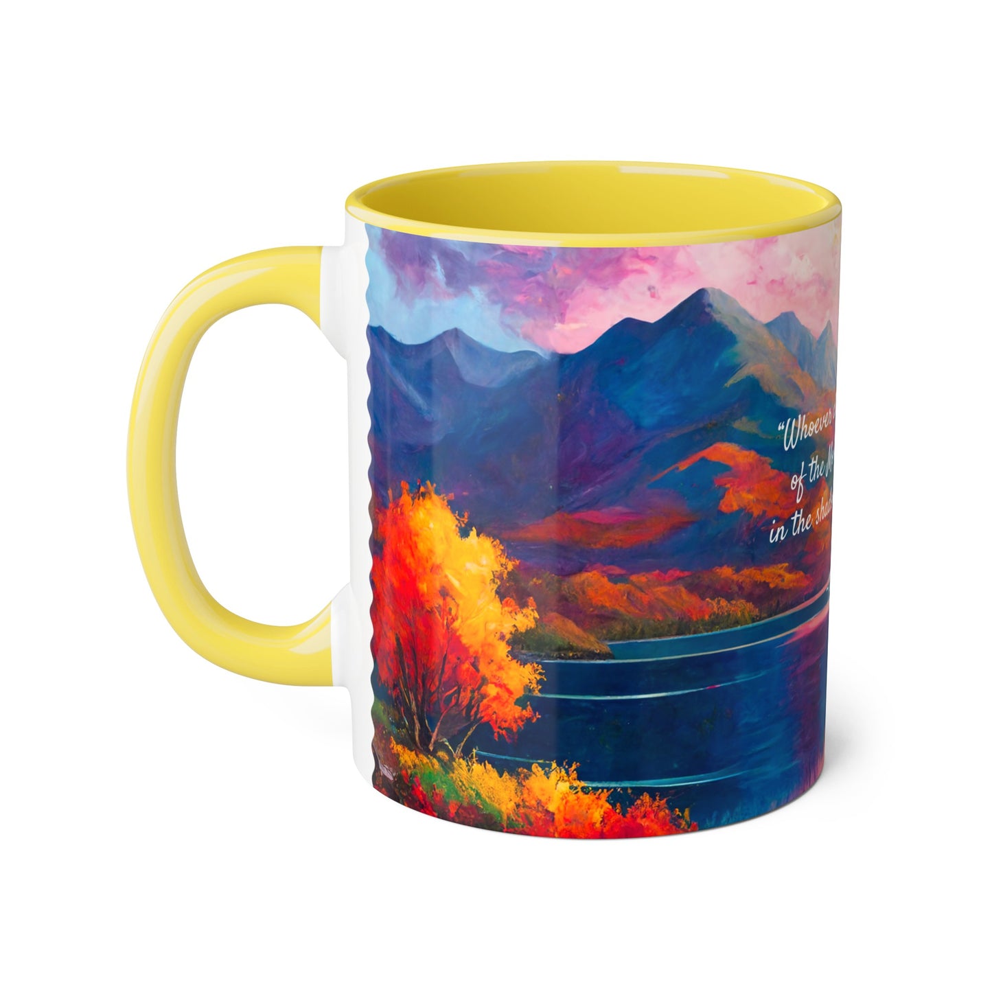 Autumn Lake, Psalm 91, Accent Mug (Small) (Blue/Pink/Red/Yellow)