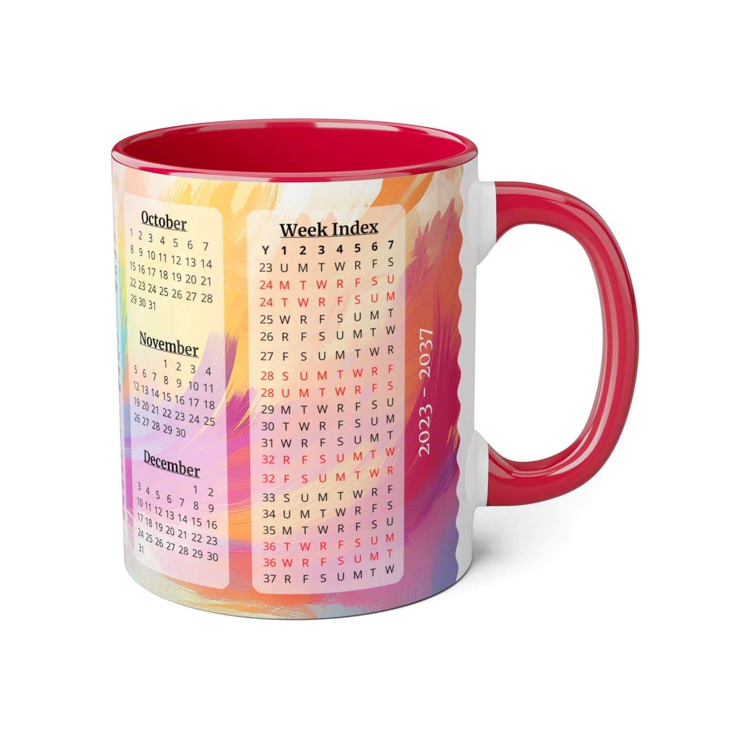 Palette of Pinks and Pastels, 15 Year Calendar 2023 to 2037, Accent Mug (Small) (Pink/Red/Yellow)