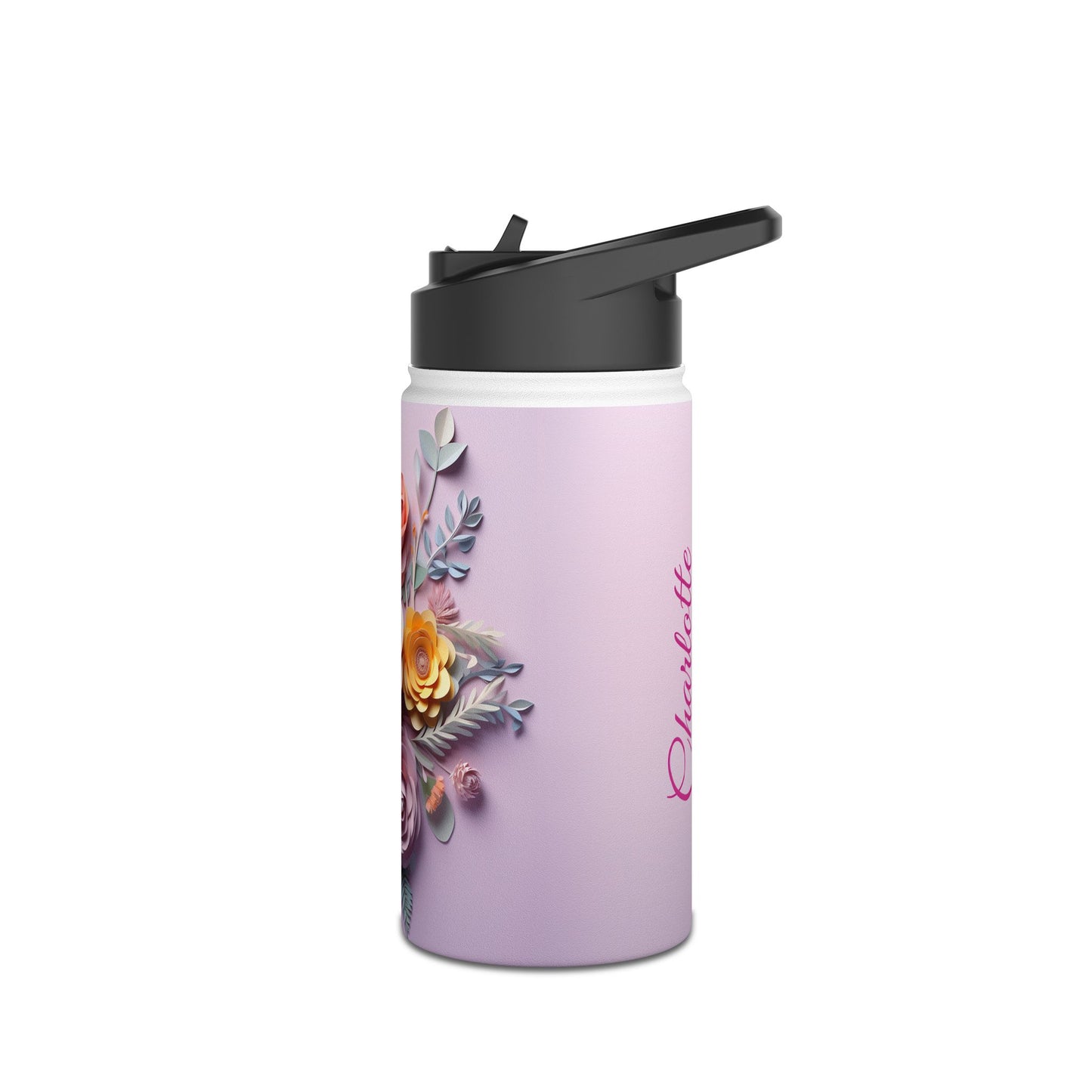 Pastel Paper Floral Dream: Personalize It! Your Name, Your Font | Stainless Steel Water Bottle Standard Lid (Small/Medium)