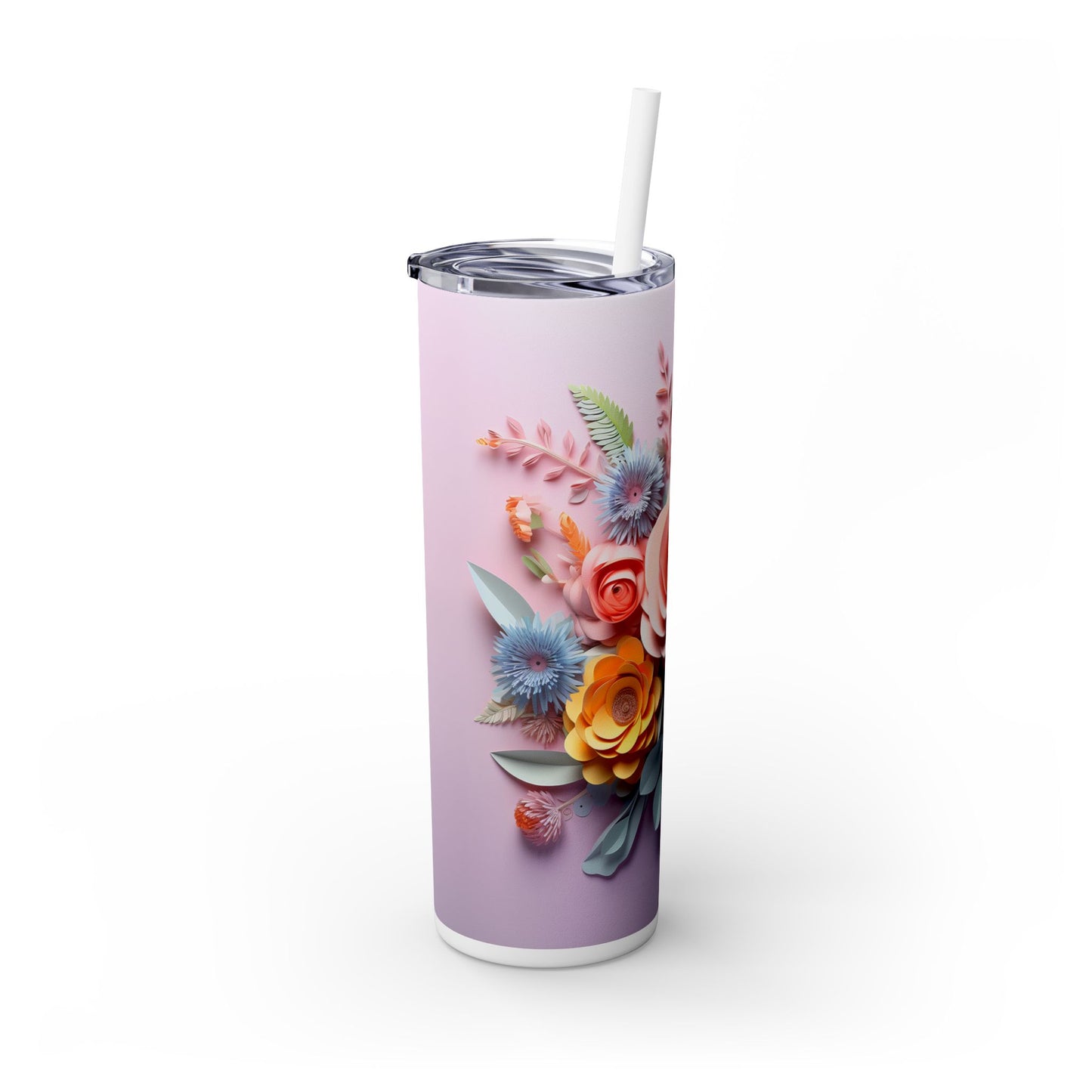 Pastel Paper Floral Dream | Skinny Tumbler with Straw