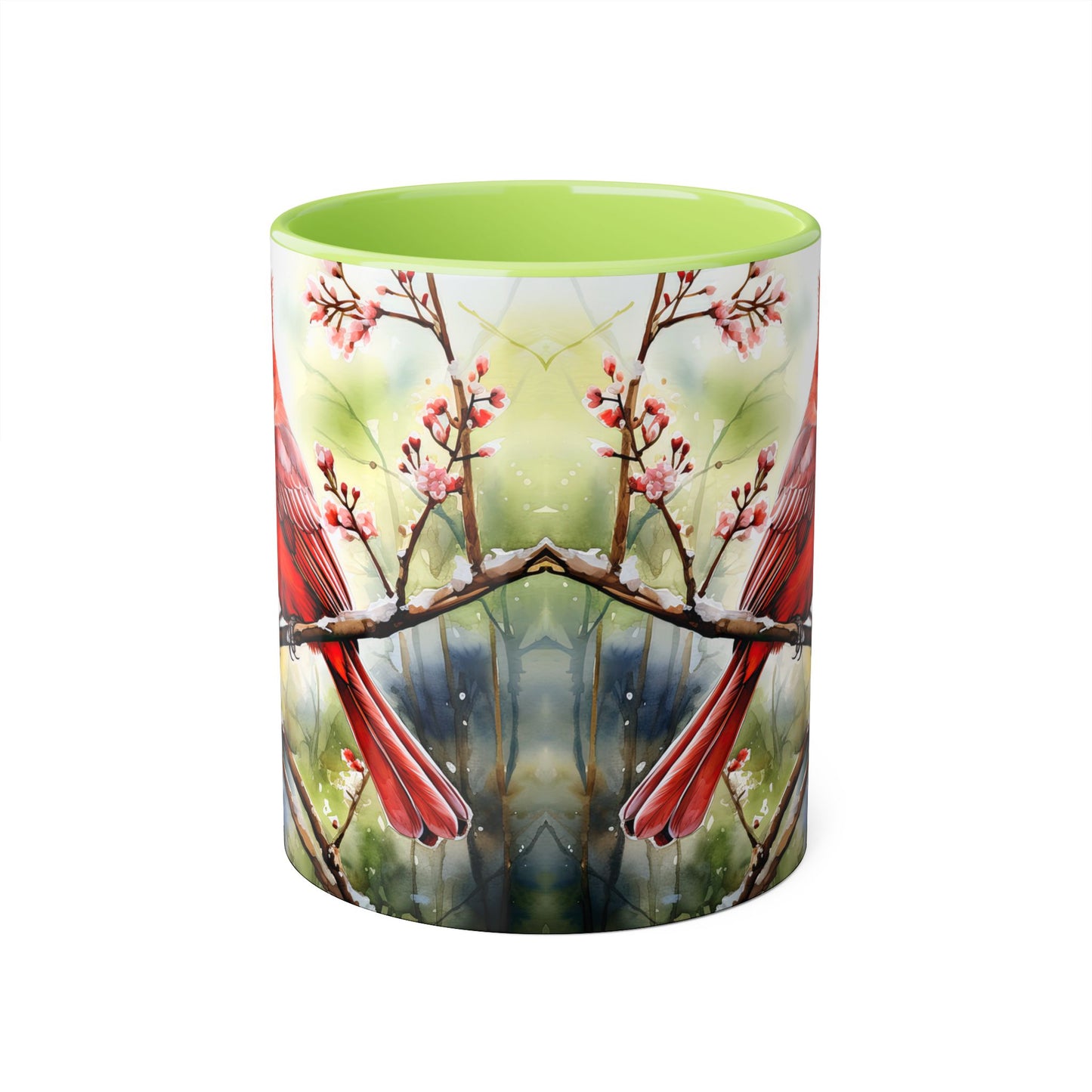 Winter Cardinals Dream Art | Accent Mug (Small) (Navy Blue/Pink/Red/Yellow).