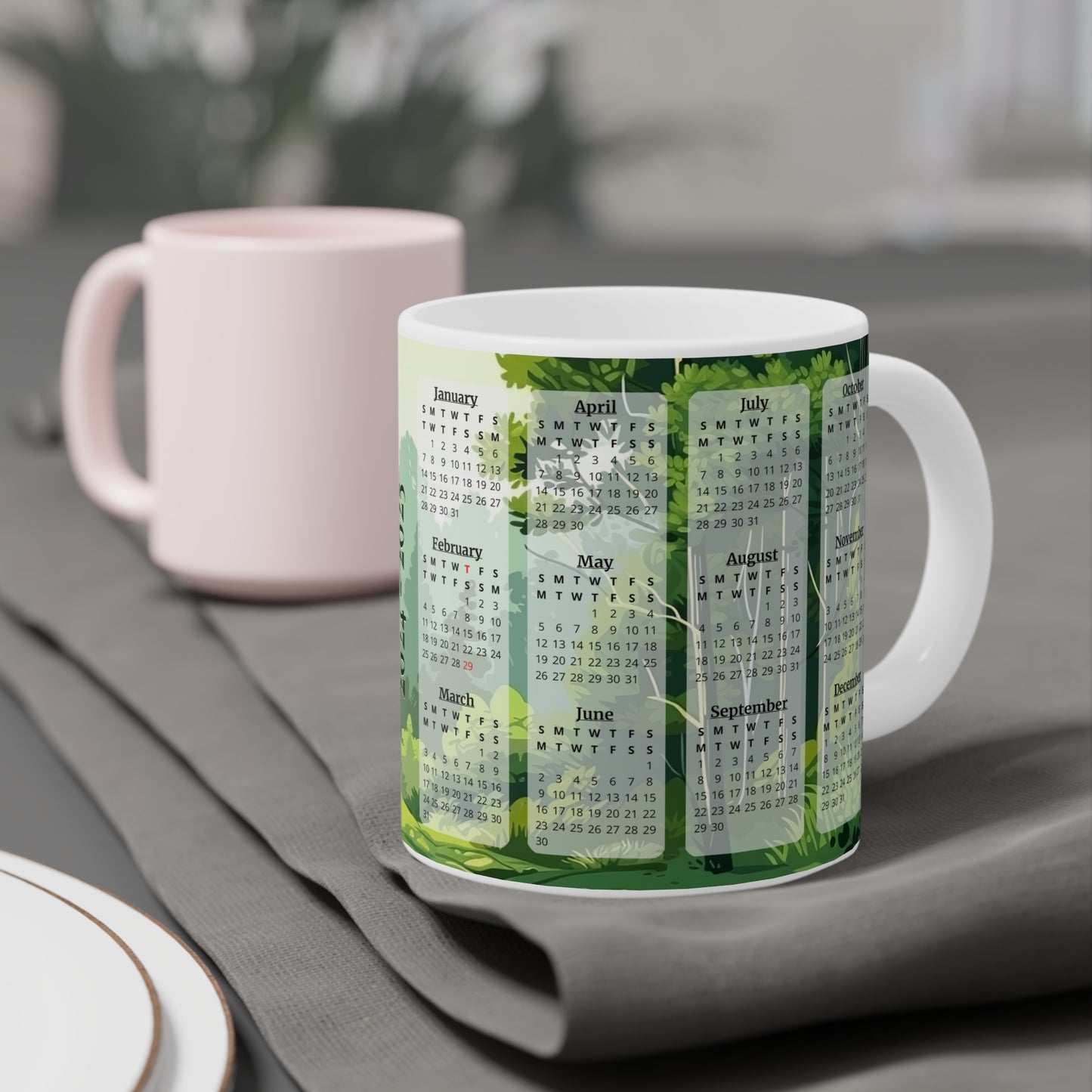 Serenity Forest Wisdom · Calendar Mugs: 2-Year Calendar 2024 to 2025 | Ceramic Mug (Large).