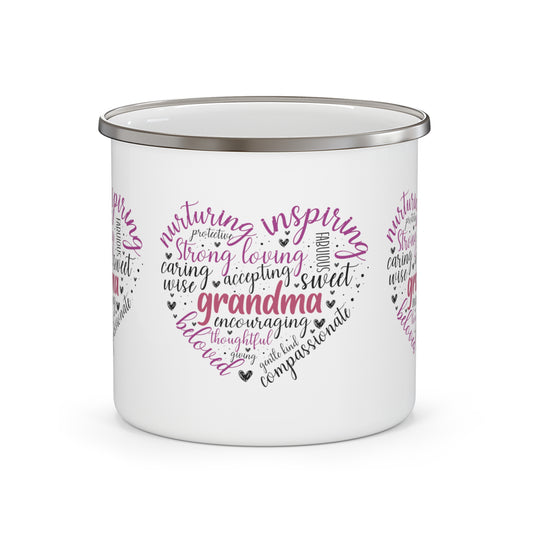 Heart of Words About Grandma, Enamel Camping Mug