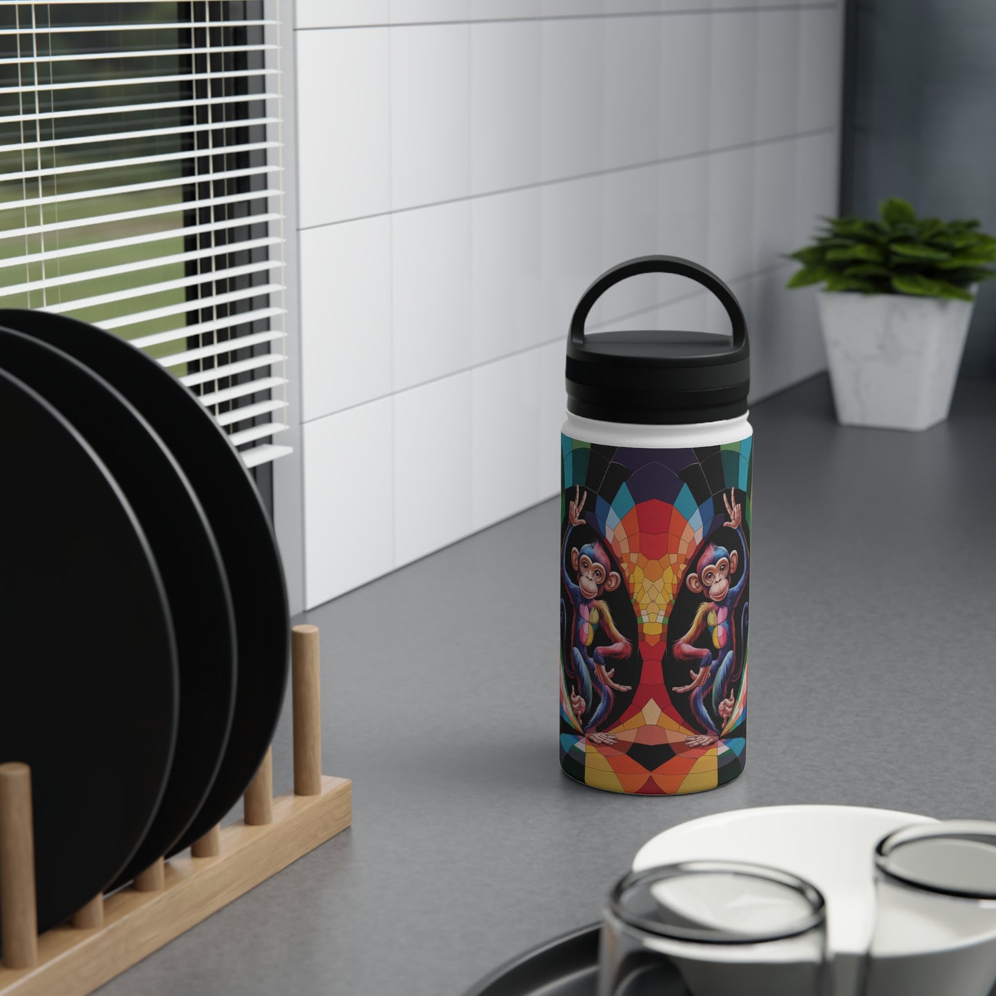 Prismatic Primate Peace | Stainless Steel Water Bottle Handle Lid (Small/Medium)