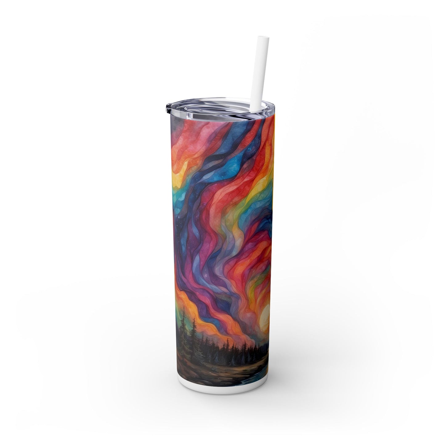 Prismatic Northern Lights Sunset: Personalize It! Your Name and Font | Skinny Tumbler with Straw 🇺🇸