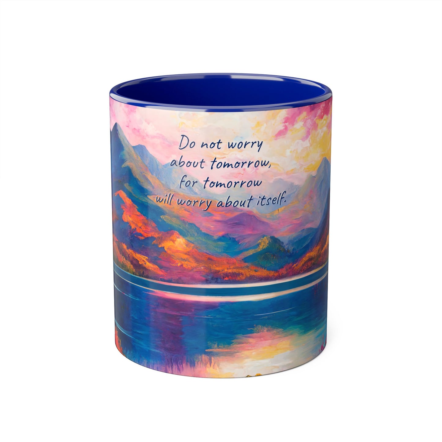 Autumn Lake · Customize It! Your Text or Quote | Accent Mug (Small) (Blue/Pink/Red/Yellow).