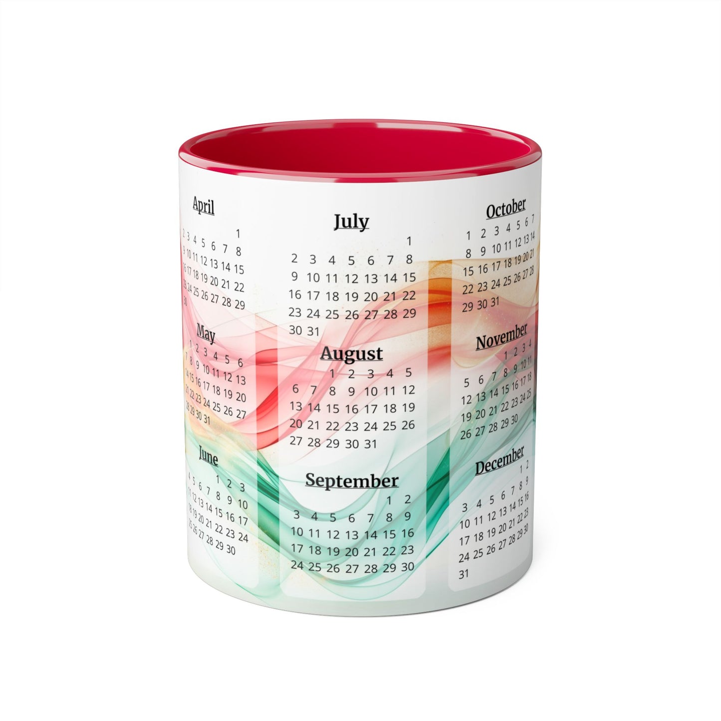 Seta Italiana · Calendar Mugs: 15-Year Calendar 2023 to 2037 | Accent Mug (Small) (Light Green/Red/Yellow).