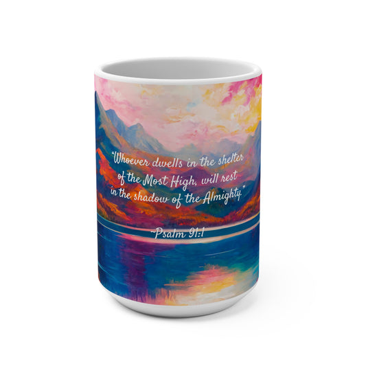 Autumn Lake, Psalm 91, Ceramic Mug (Medium)