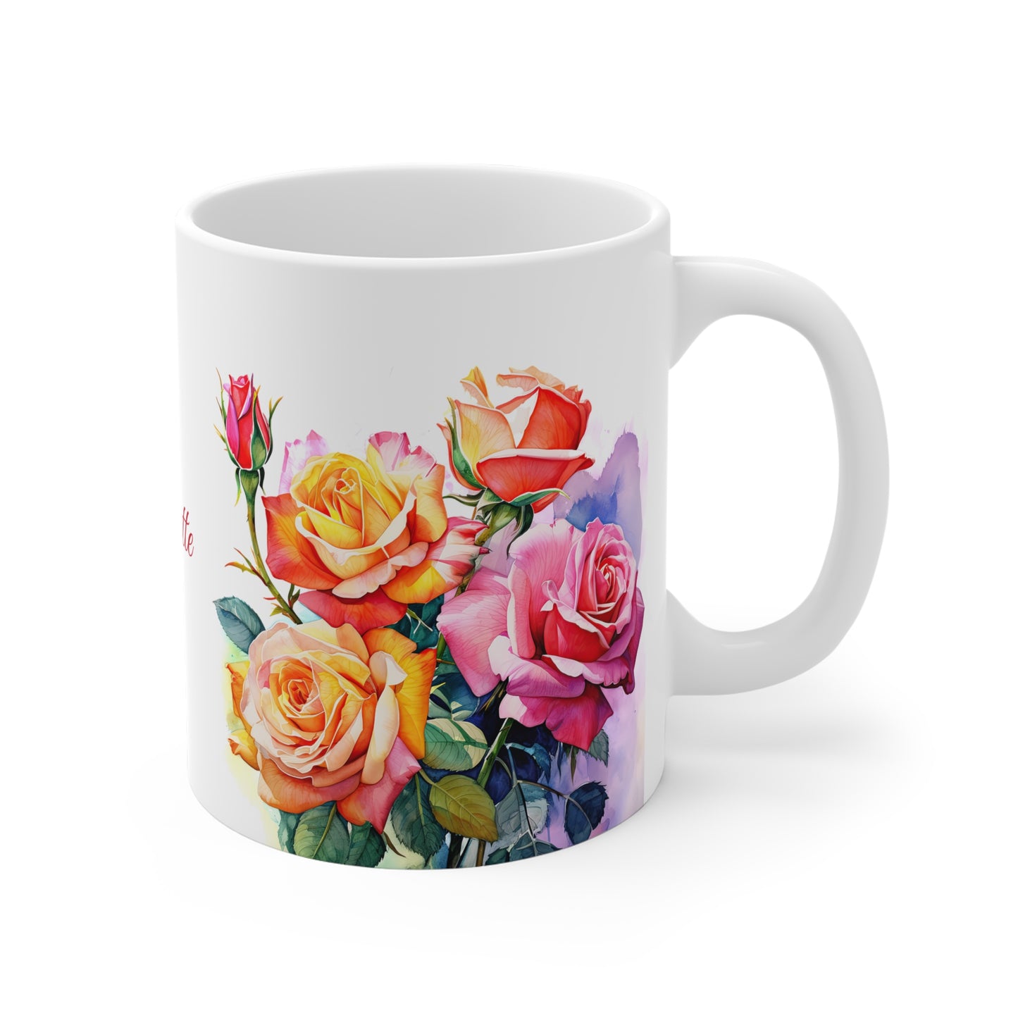 Roses Pink and Yellow: Personalize It! Your Name in Your Font Color | Ceramic Mug (Small/Medium)