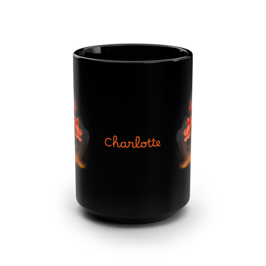 Orange Flowers in Pixie Dust: Personalize It! Your Name Your Font | Black Mug (Medium)