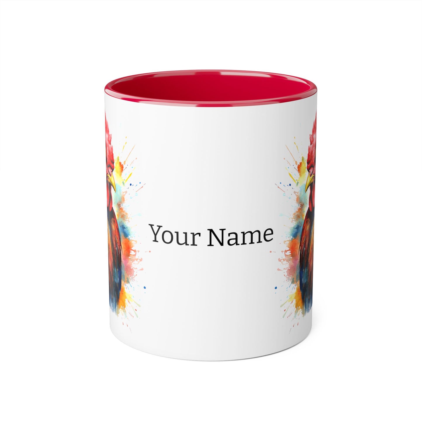 Majestic Rooster: Personalize It! Your Name and Font | Accent Mug (Small) (Black/Blue/Light Green/Pink/Red/Yellow) 🇨🇦🇺🇸