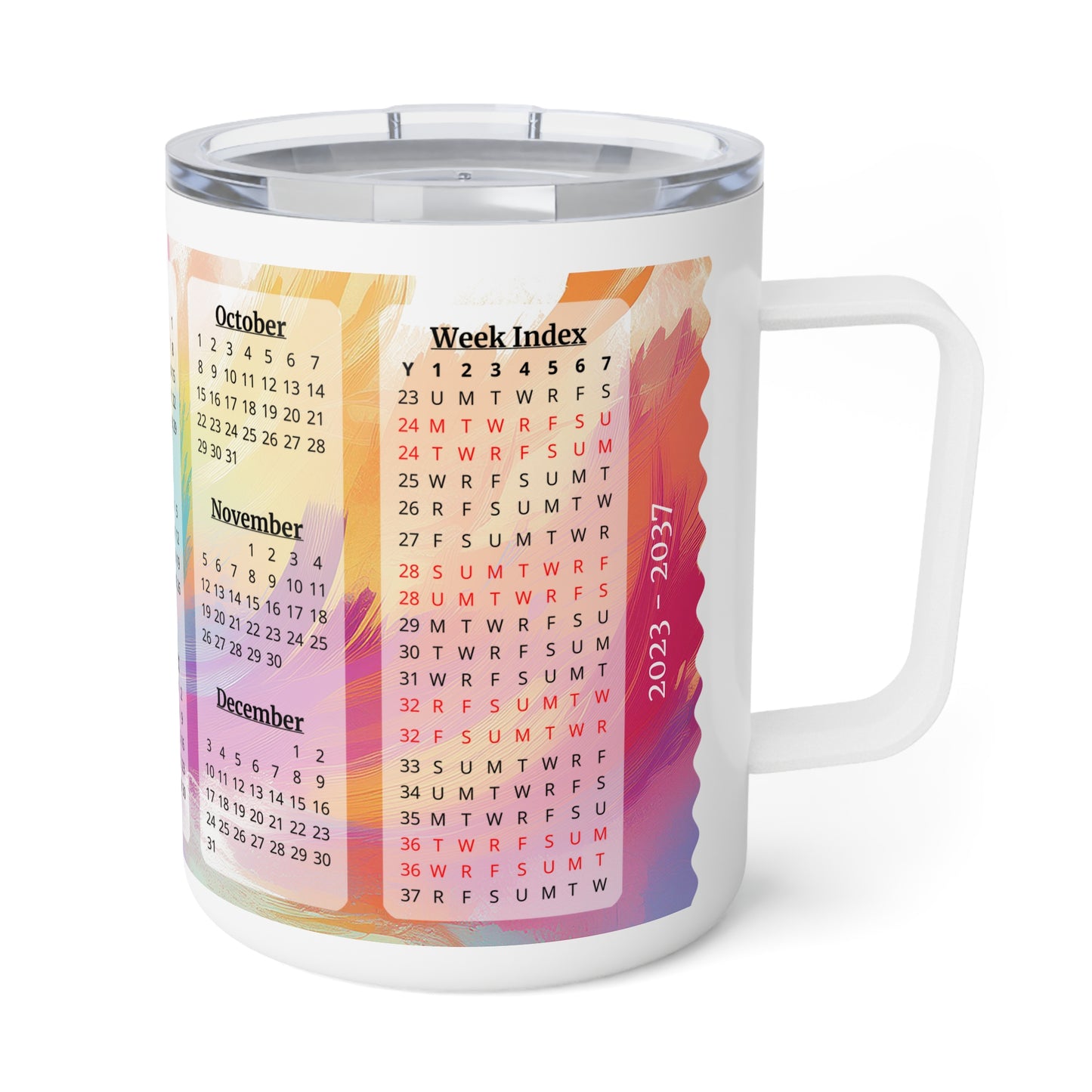 Palette of Pinks and Pastels, 15 Year Calendar 2023 to 2037, Insulated Coffee Mug