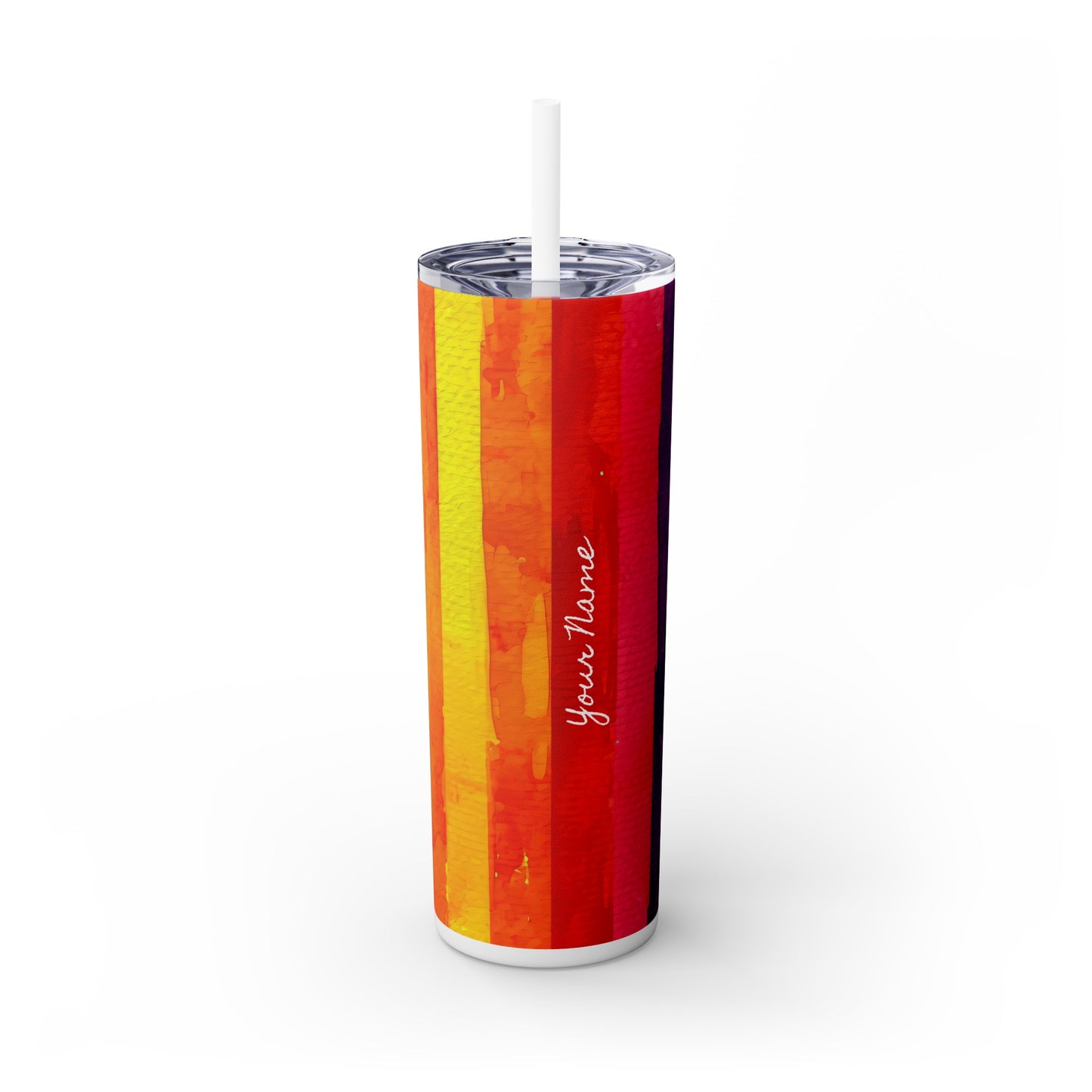 Vertical Rainbow Stripes: Personalize It! Your Name Your Font | Skinny Tumbler with Straw