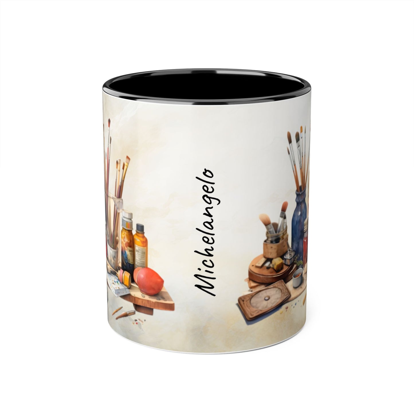 Artist's Painting Tools · Personalize It! Your Name | Accent Mug (Small) (Black/Light Green/Pink/Navy Blue/Red/Yellow).