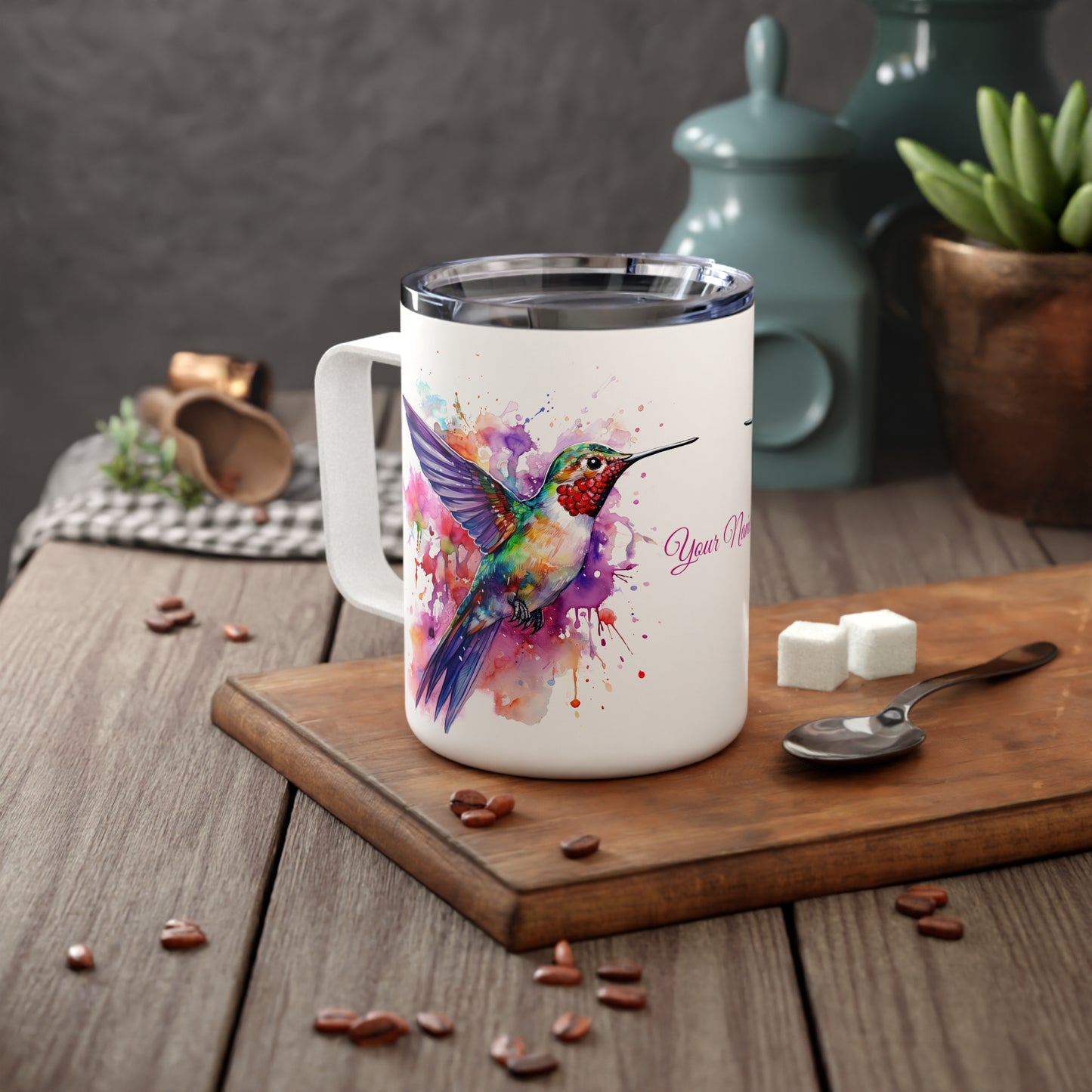 Hummingbird, Personalize It! Your Name Your Font, Insulated Coffee Mug