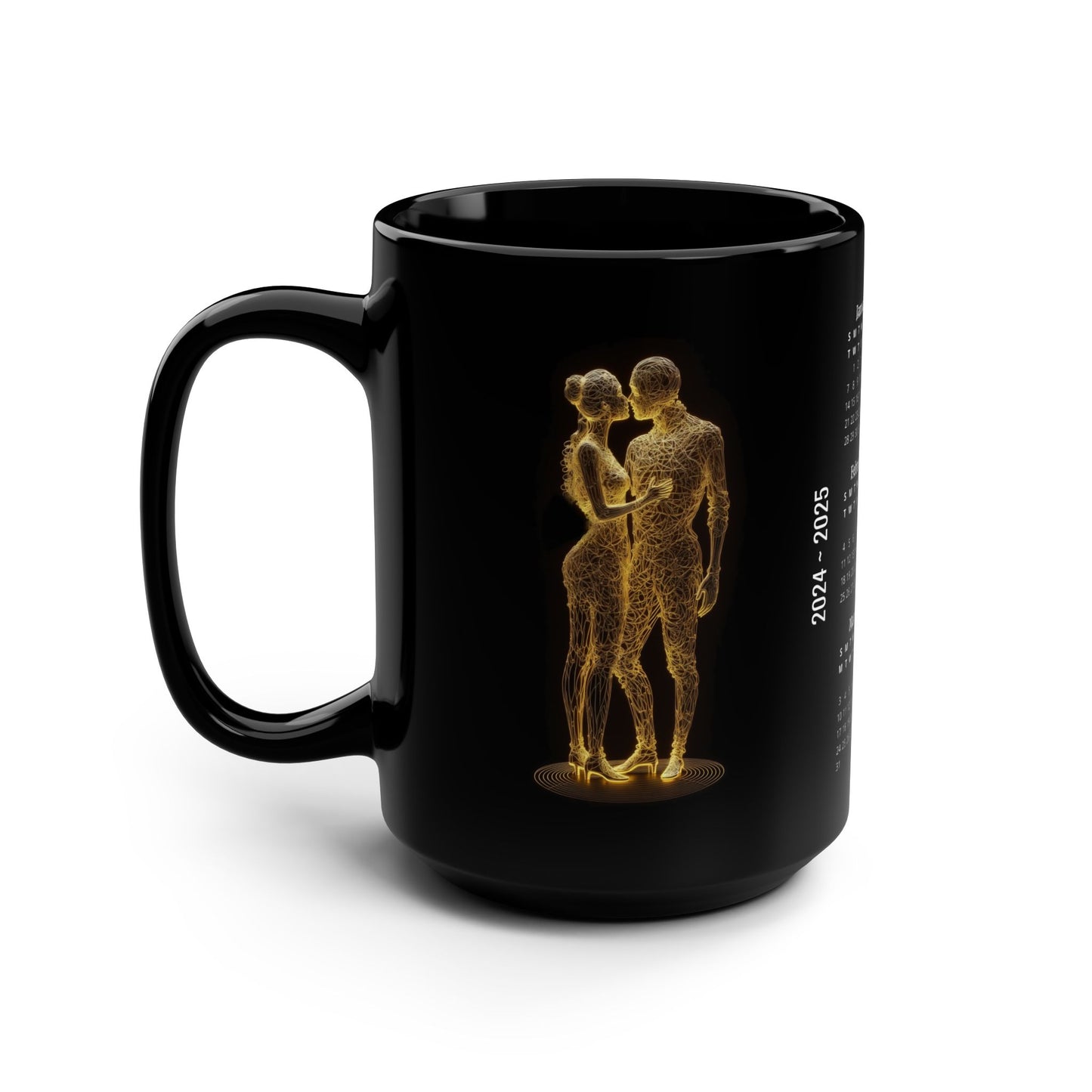 Wireframe Lovers · Calendar Mugs: 2-Year Calendar 2024 to 2025 | Black Mug (Medium)