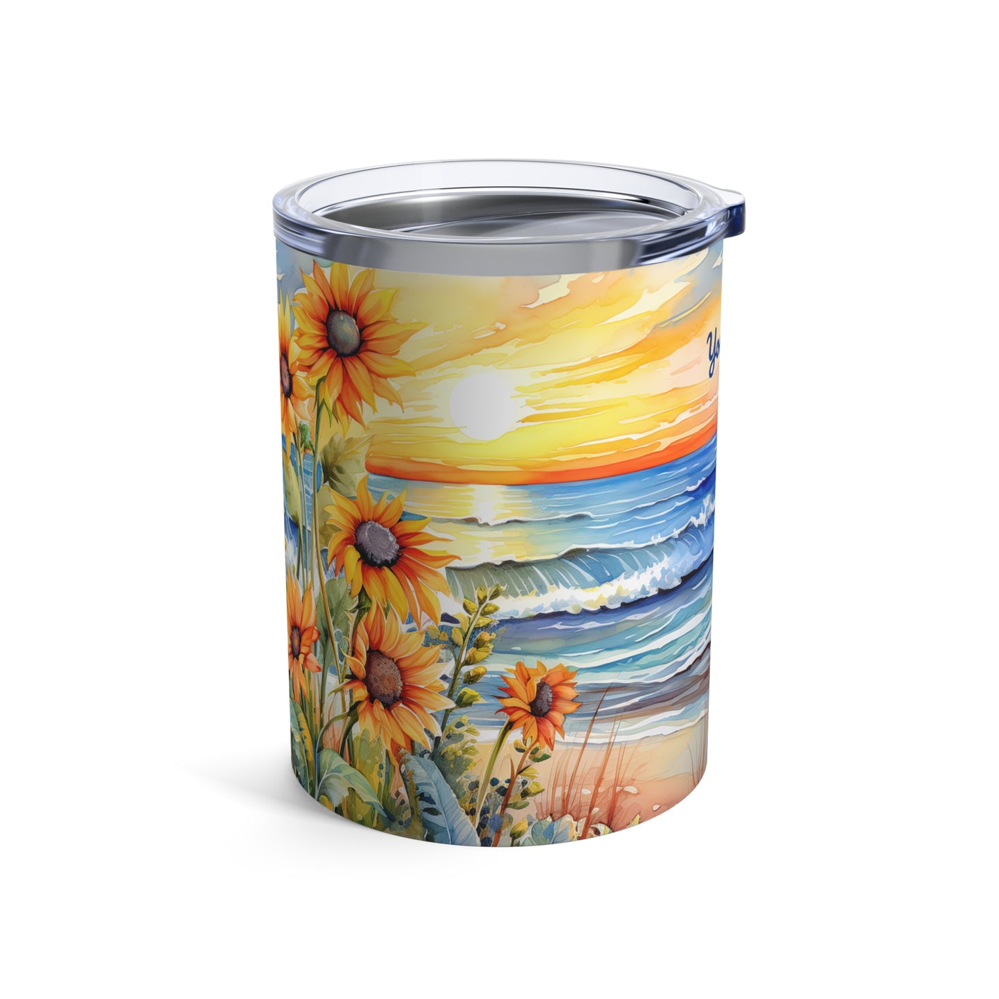 Sunset Beach Sunflowers Paradise: Personalize It! Your Name, Font and Color | Small Tumbler 🇺🇸🇨🇦