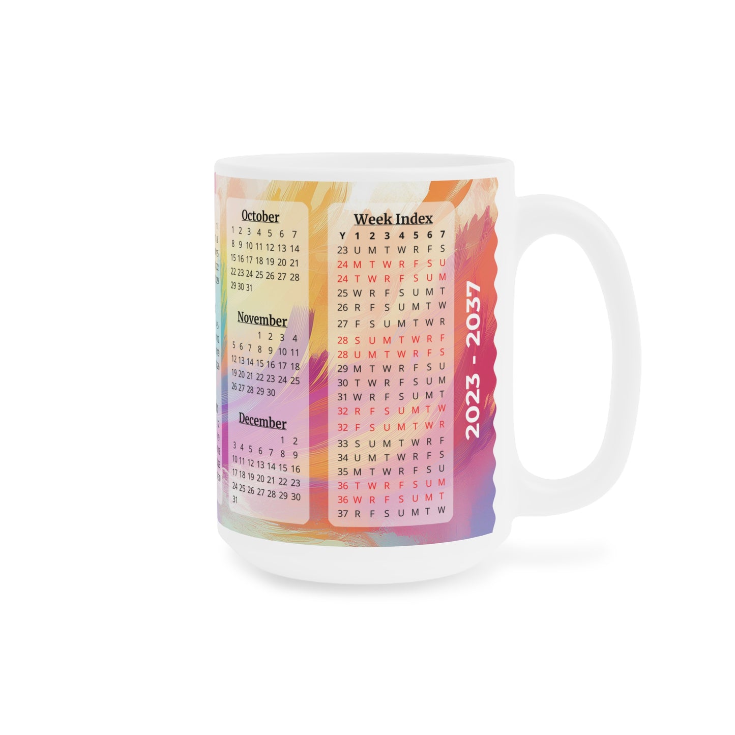 Palette of Pinks and Pastels · Calendar Mugs: 15-Year Calendar: 2023 to 2037 | Ceramic Mug (Small/Medium/Large).