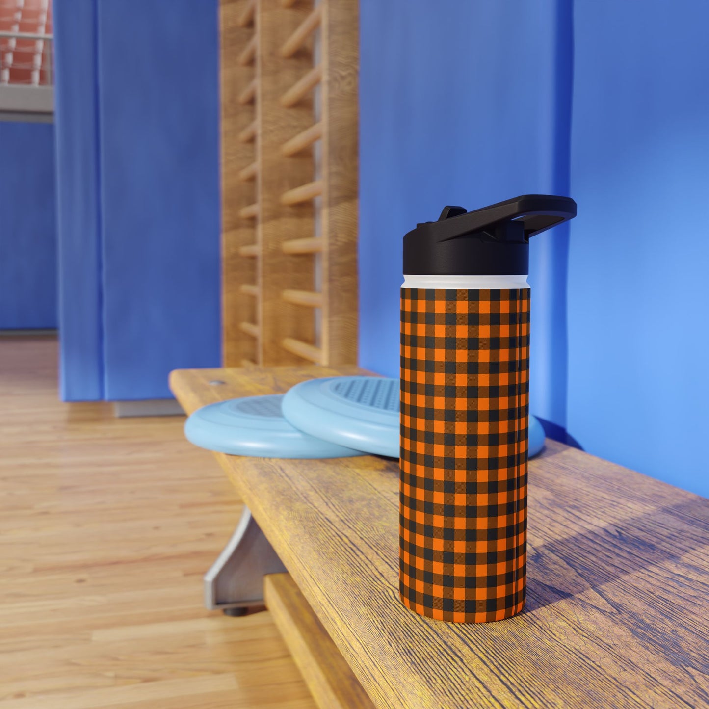 Black Orange Checks | Stainless Steel Water Bottle Standard Lid (Small/Medium)