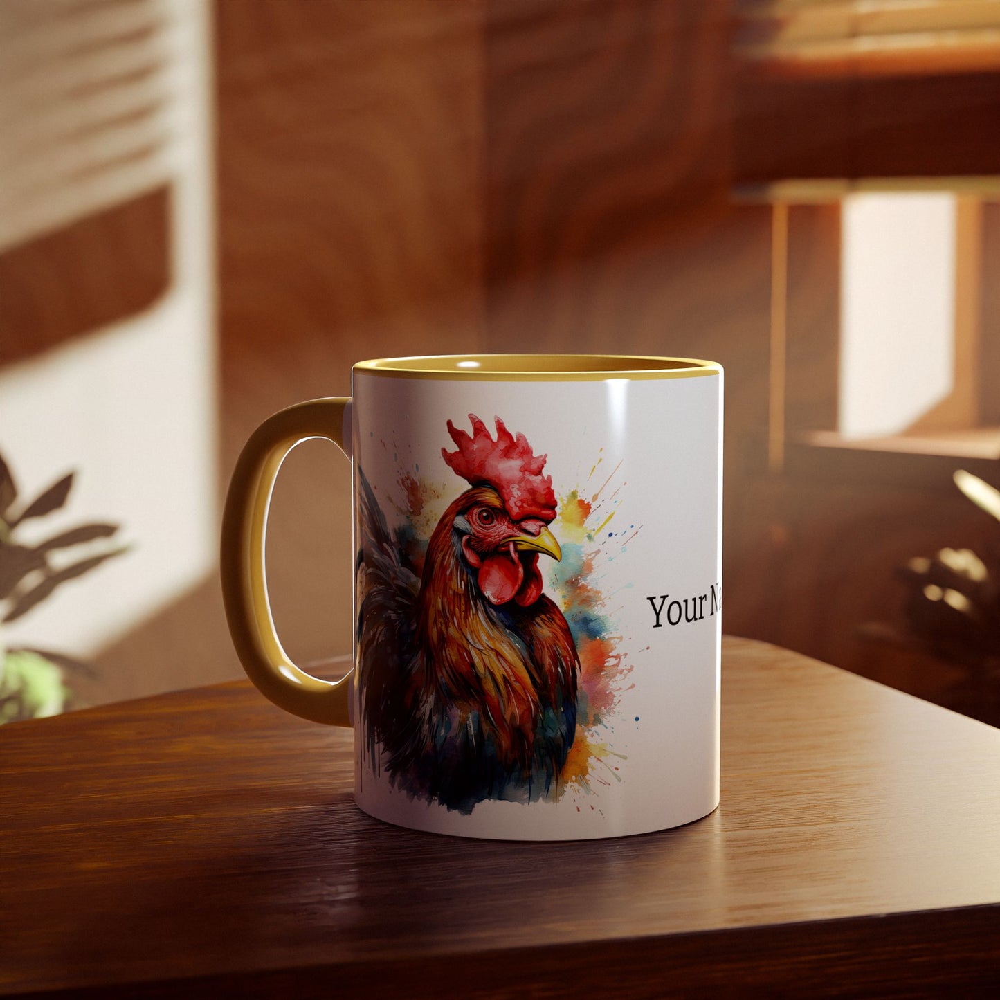 Majestic Rooster: Personalize It! Your Name and Font | Accent Mug (Small) (Black/Blue/Light Green/Pink/Red/Yellow) 🇨🇦🇺🇸