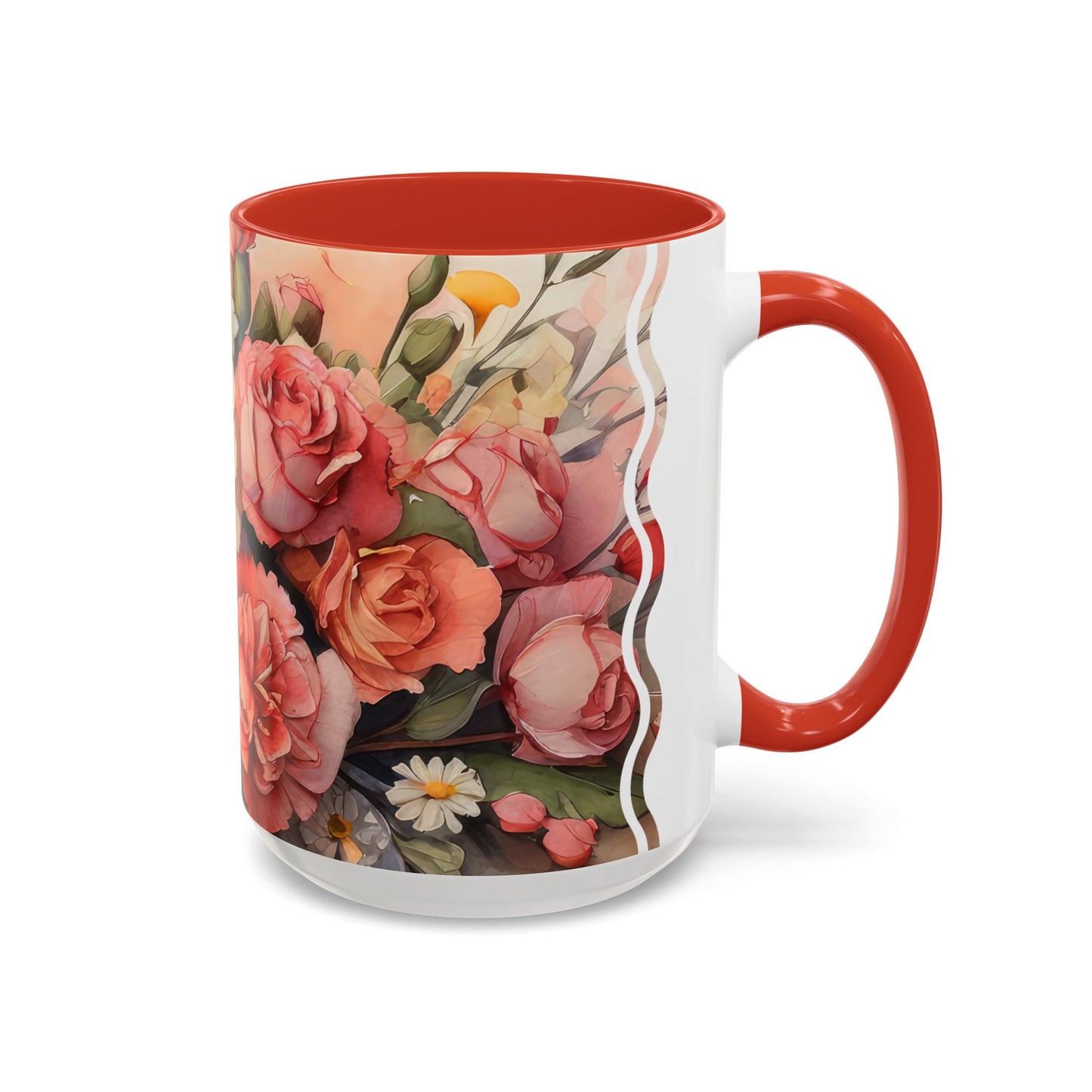 Carnation Cascade: Personalize It! Your Name, Your Font | Accent Mug (Medium) (Pink/Red)