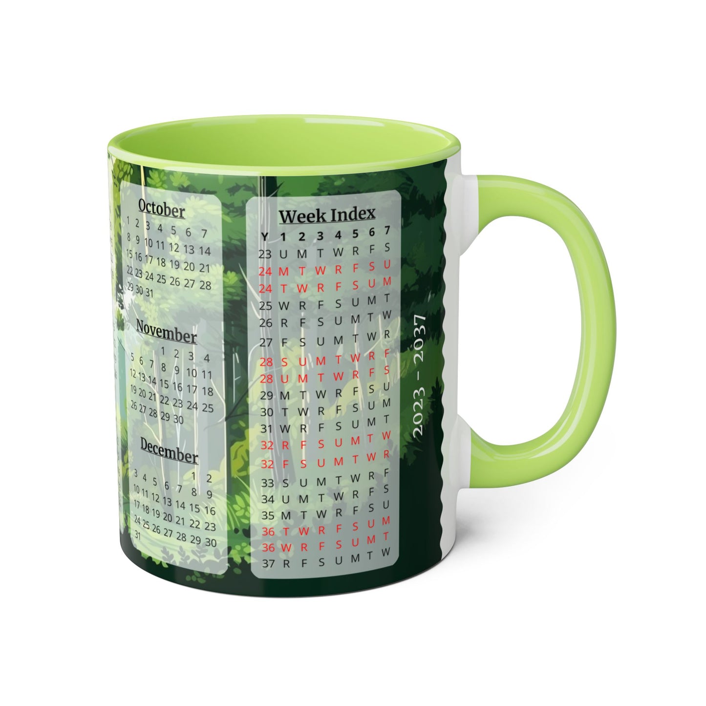 Green Forest, 15 Year Calendar 2023 to 2037, Accent Mug (Small) (Light Green)