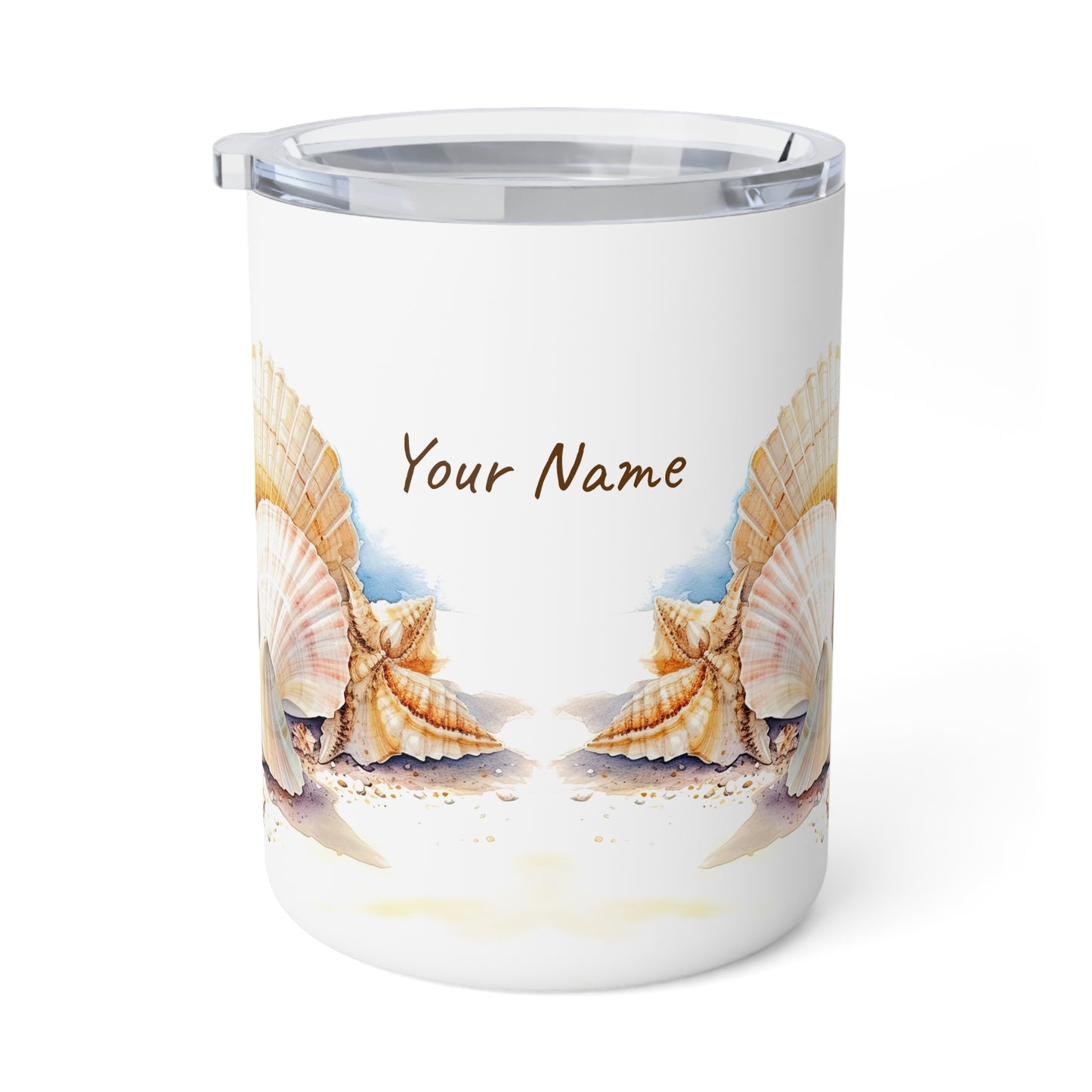 Serene Seashells Watercolor Art: Personalize It! Your Name, Font and Color | Insulated Coffee Mug 🇺🇸🇨🇦