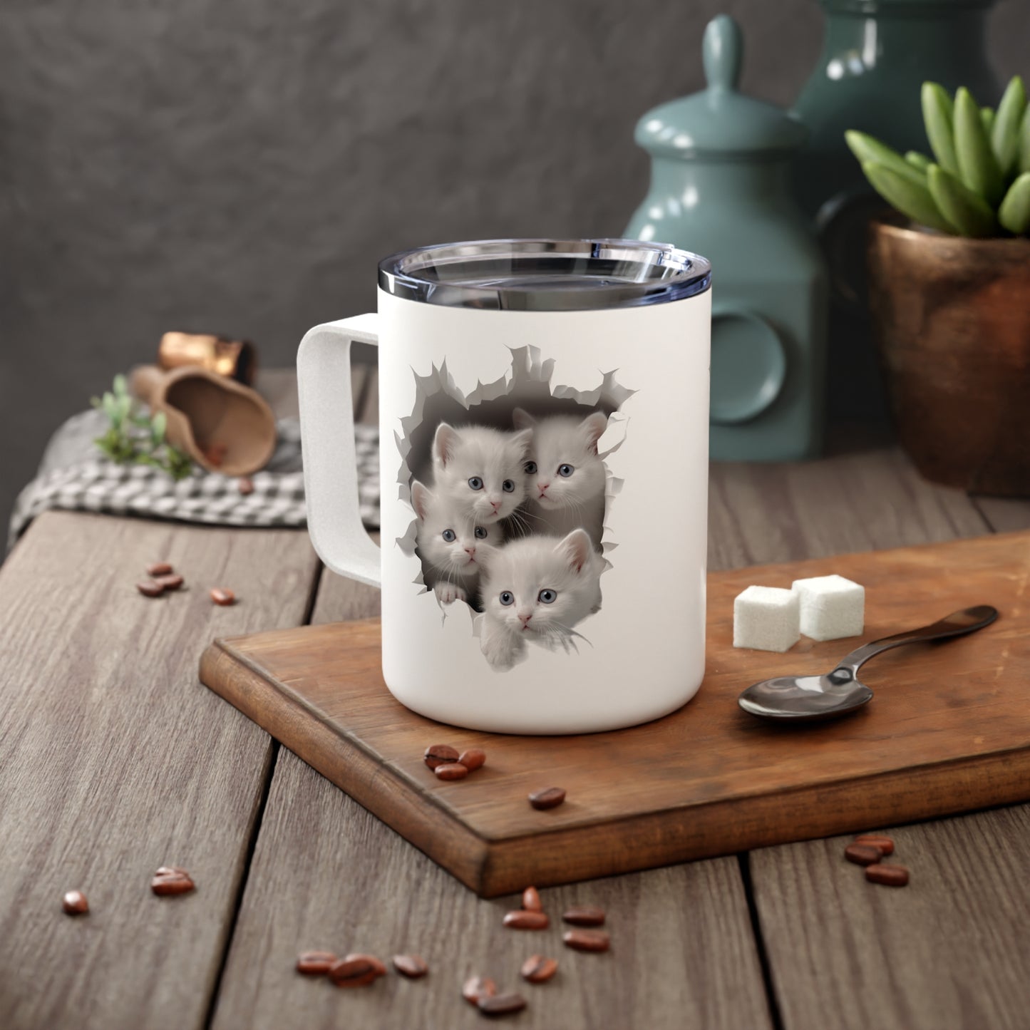 White Kittens in a Mug Hole | Insulated Coffee Mug